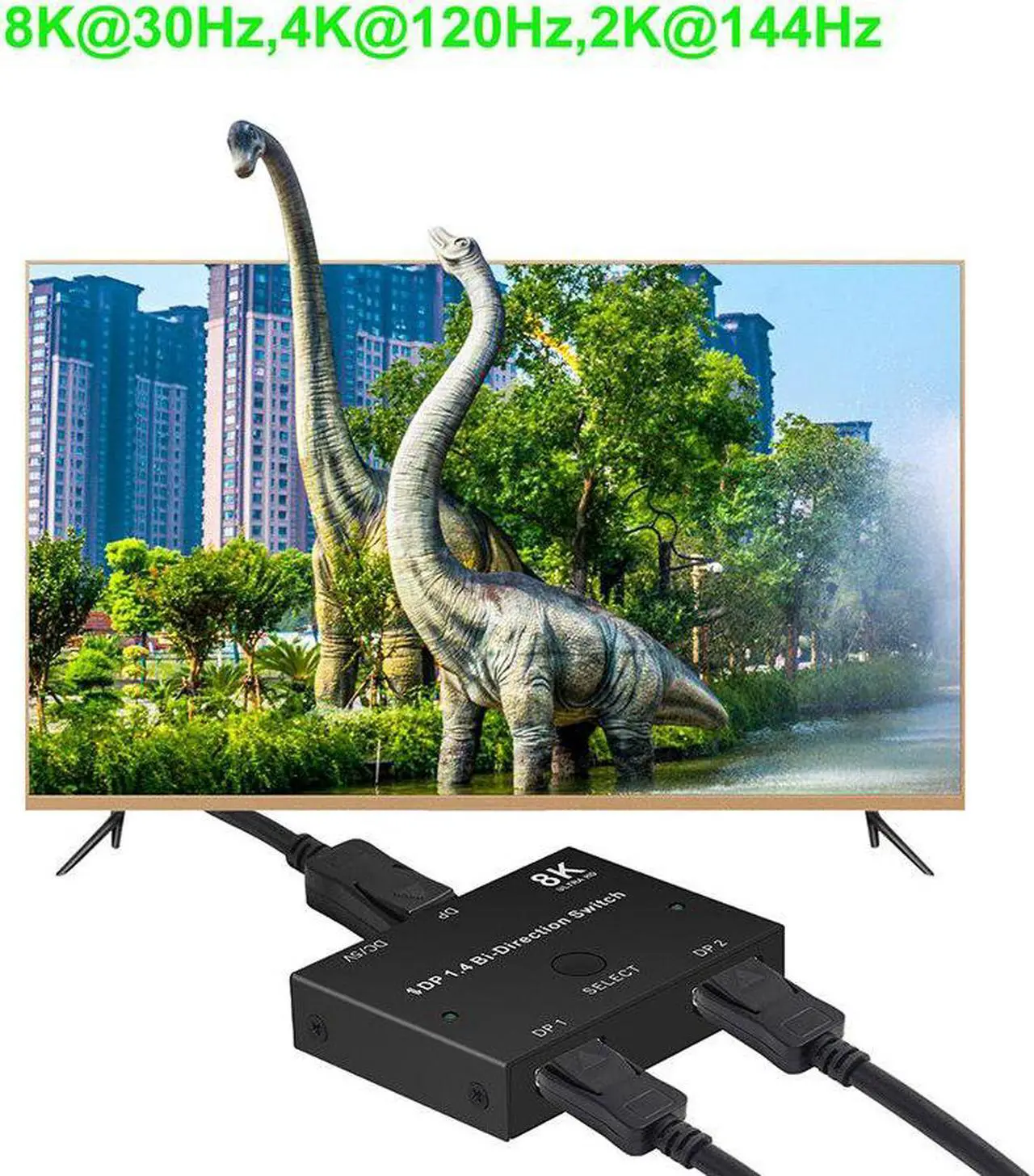 Alt view image 3 of 6 - 8K Displayport 1.4 Switch Displayport Bi-direction DP Splitter Switcher Displayport 2X1 1X2  KVM Adapter g-sync 8K@30Hz 4K@120Hz