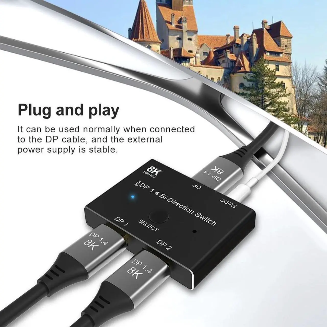 Alt view image 5 of 6 - DisplayPort 1.4 Bi-Direction Switch Splitter 1X2 or 2x1 DP 1.4 KVM 8K@30Hz 4K@144Hz for Multiple Source and displays switcher