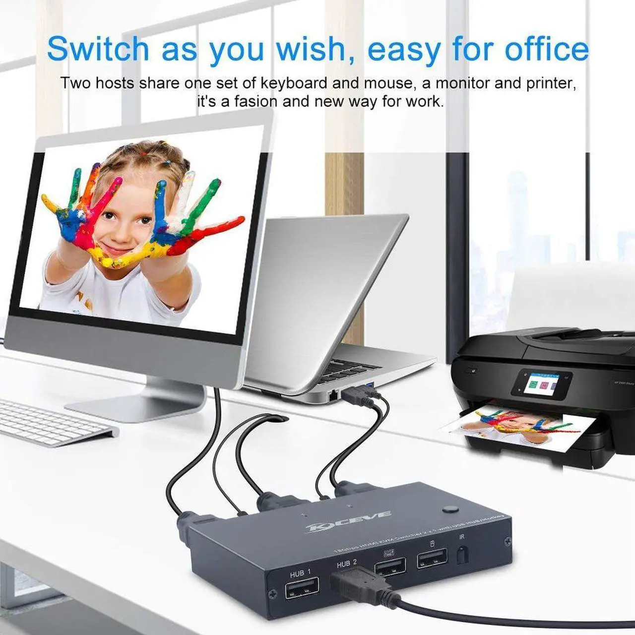 Alt view image 3 of 4 - 2 Ports HDMI 2.0 KVM switch 2 in 1 out Sharing 2 USB Devices 2.0 Switch Switcher For PC Computer Printer Keyboard Mouse
