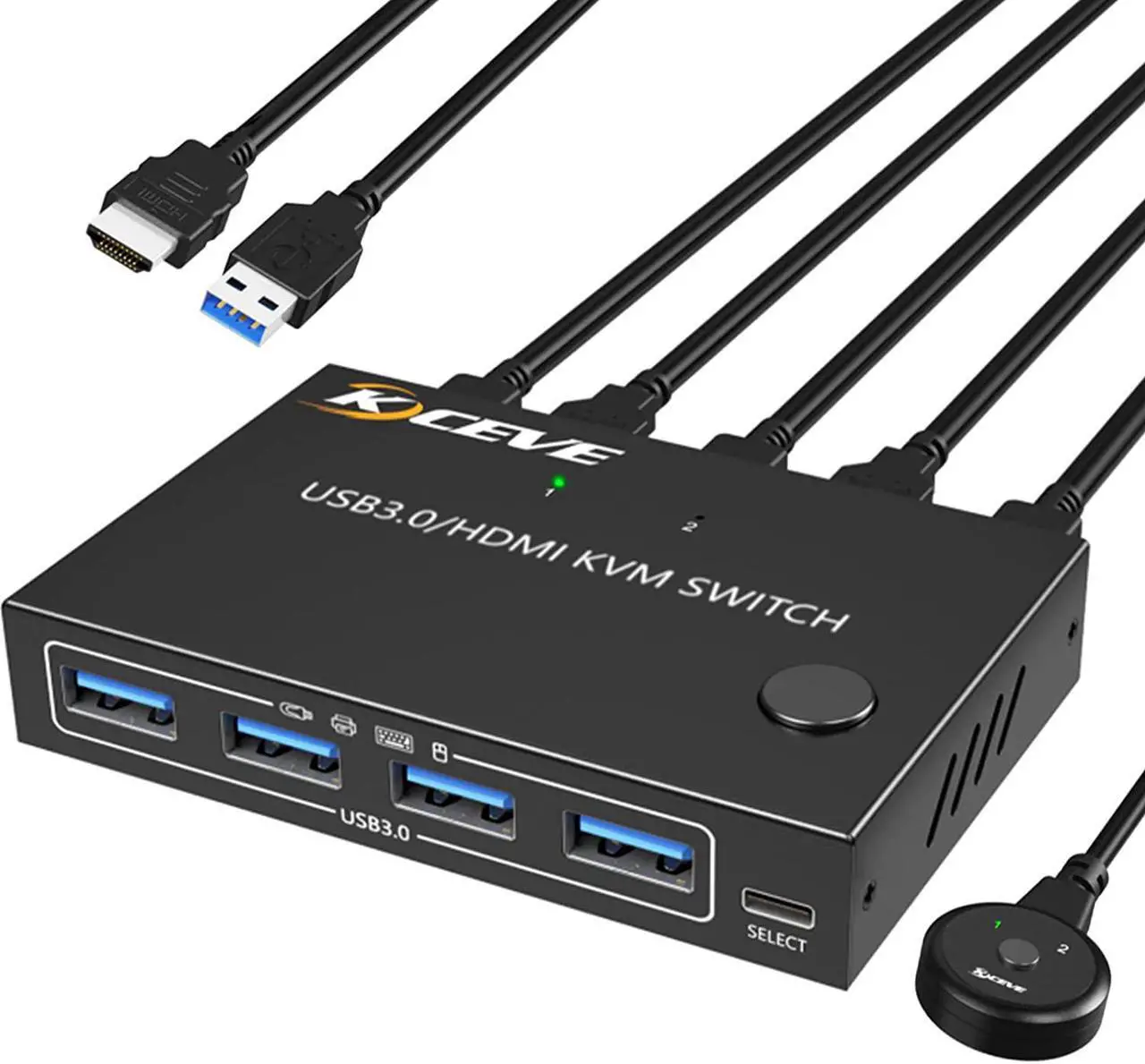 Main image of KCEVE USB 3.0 KVM Switch HDMI 2 Port Support 4K@60HZ Simulation EDID,HDMI USB Switch for 2 Computers Share 1 Monitor and 4 USB 3