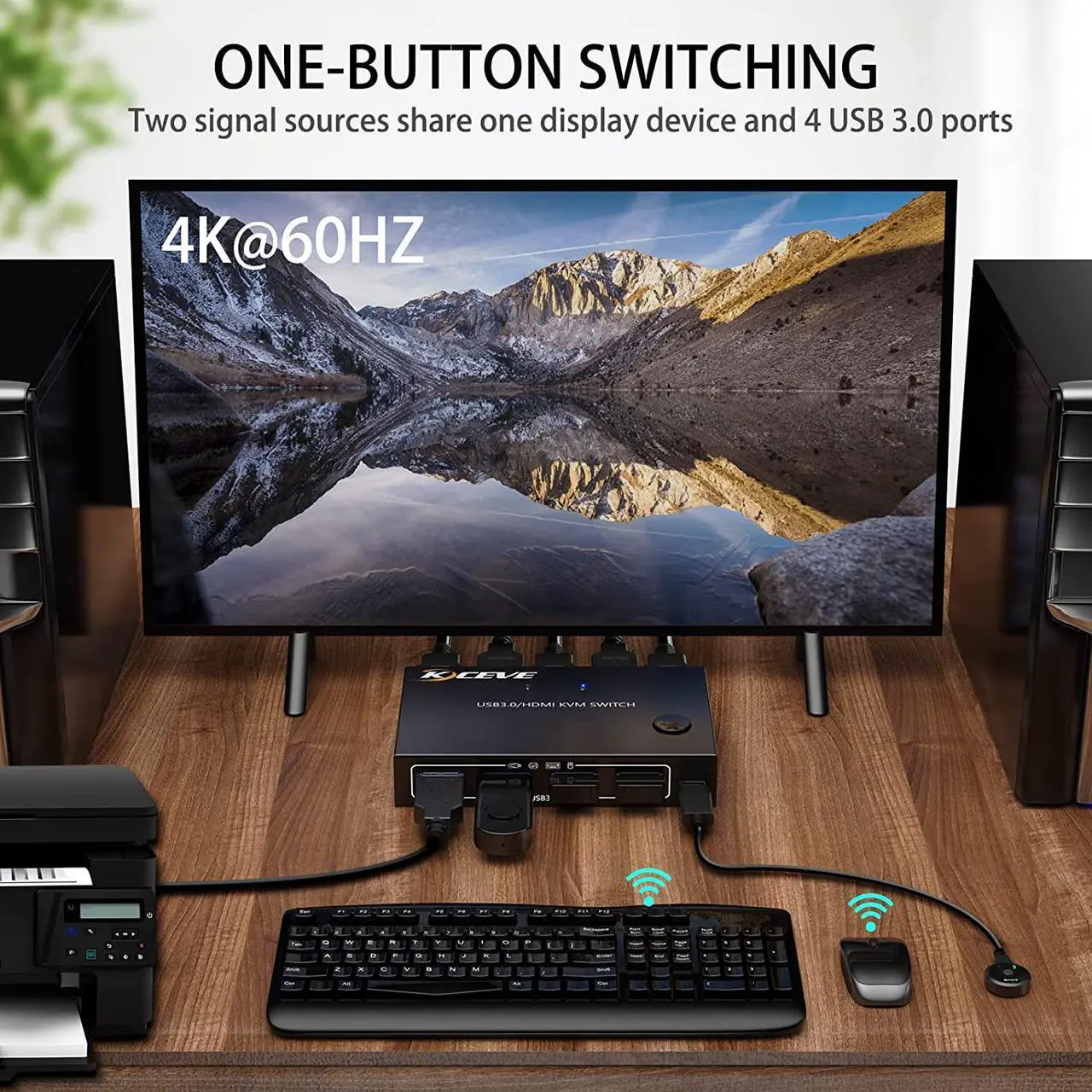 Alt view image 2 of 6 - KCEVE USB 3.0 KVM Switch HDMI 2 Port Support 4K@60HZ Simulation EDID,HDMI USB Switch for 2 Computers Share 1 Monitor and 4 USB 3