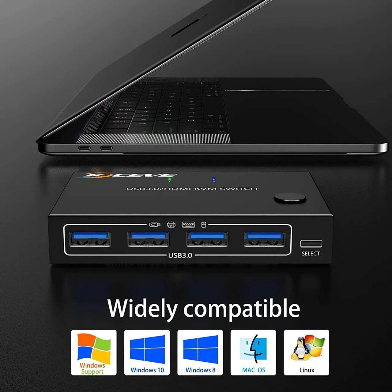 Alt view image 6 of 6 - KCEVE USB 3.0 KVM Switch HDMI 2 Port Support 4K@60HZ Simulation EDID,HDMI USB Switch for 2 Computers Share 1 Monitor and 4 USB 3