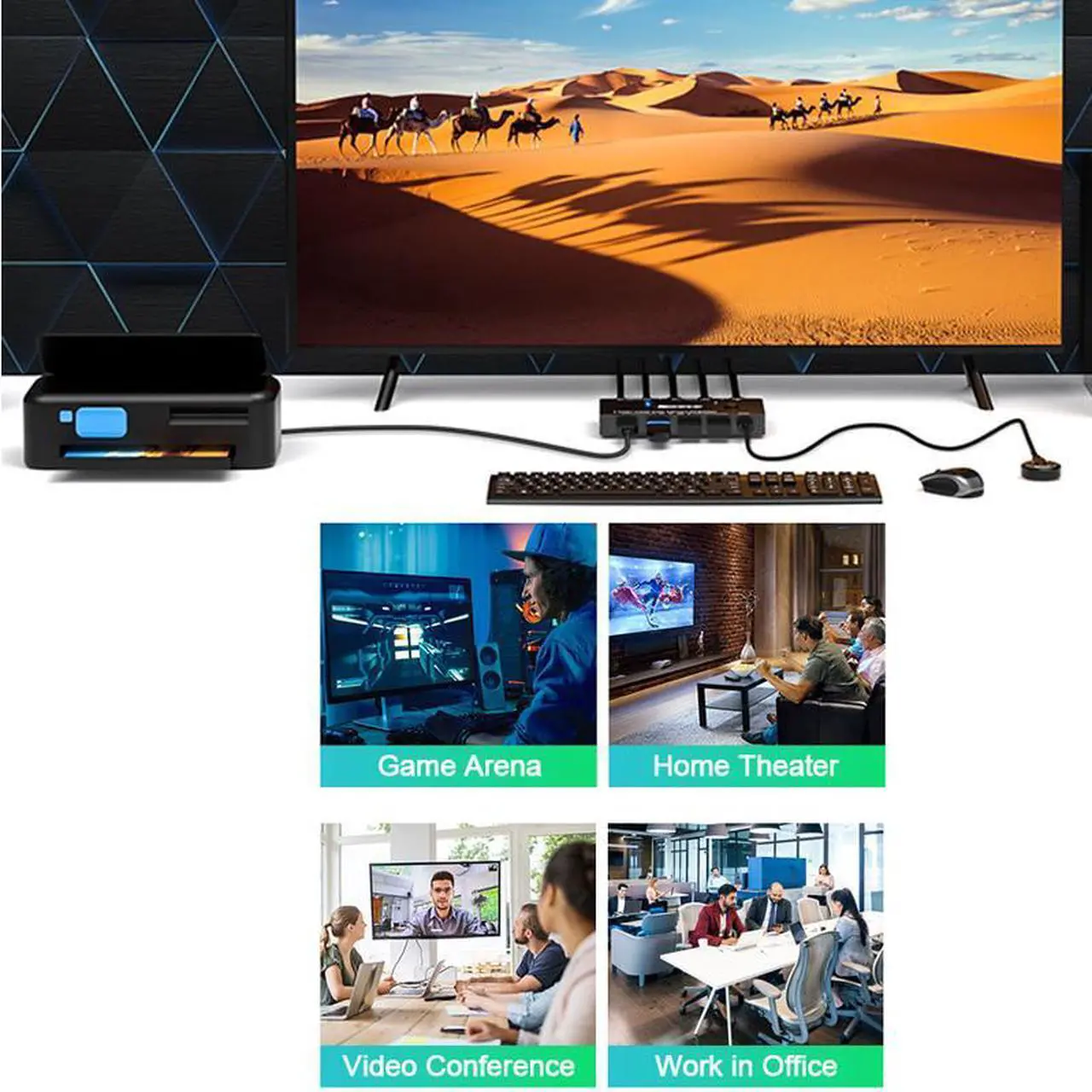 Alt view image 5 of 6 - 2 PCs share 1 monitor and 4 USB3.0 devices USB Hub 8k@60Hz Multi-function 2 In 1 Out 2-Ports HDMI KVM Switch Splitter Adapter