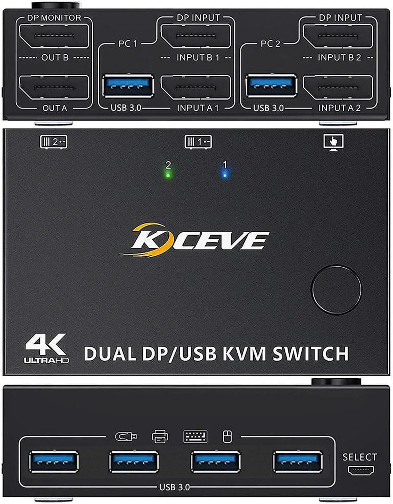 Alt view image 5 of 6 - DisplayPort 1.4 KVM Switch Dual Monitor USB Switcher Controls Splitter DP Extended Display For PC Laptop Sharing Keyboard Mouse