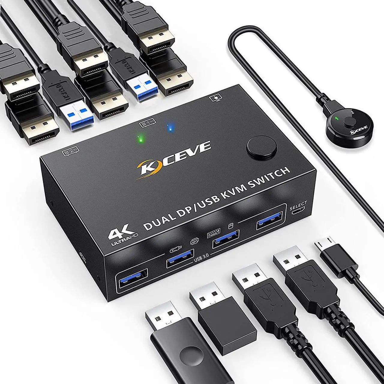 Main image of DP Dual Monitor KVM Switch DisplayPort 1.4 USB 3.0 Switcher Controls Splitter For Computer Laptop Sharing Keyboard Mouse Printer