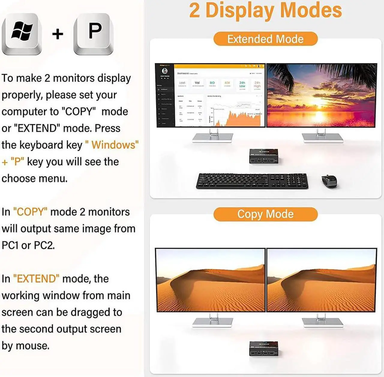 Alt view image 5 of 6 - DP Dual Monitor KVM Switch DisplayPort 1.4 USB 3.0 Switcher Controls Splitter For Computer Laptop Sharing Keyboard Mouse Printer