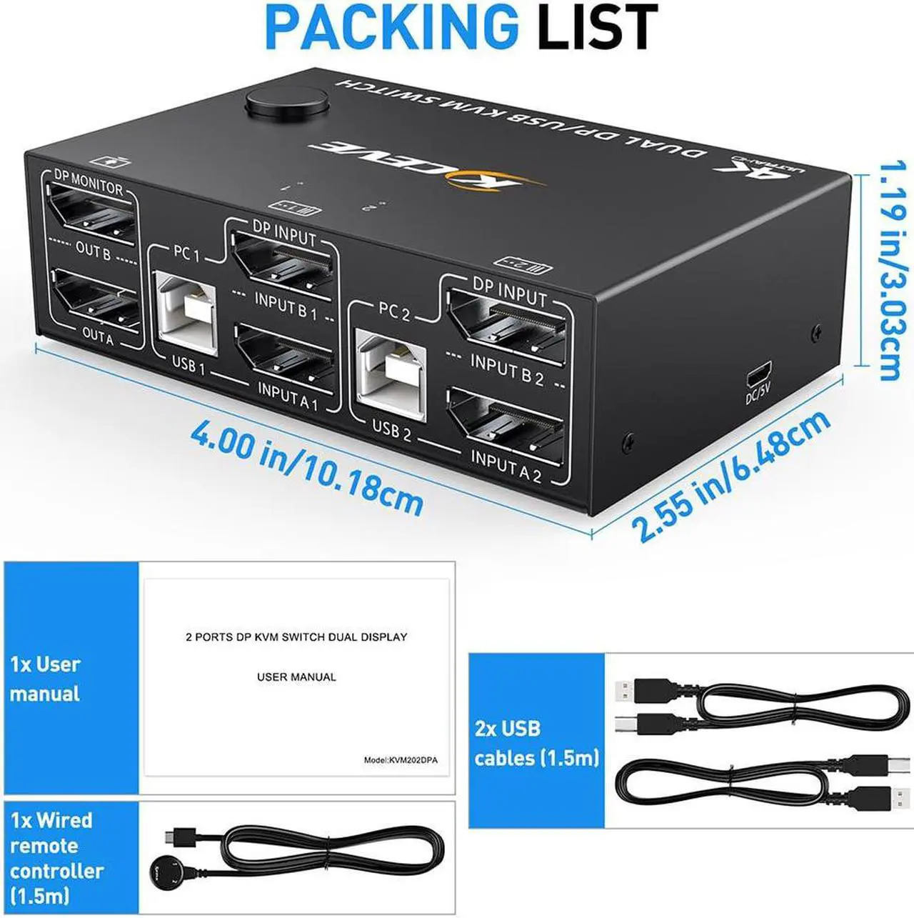 Alt view image 6 of 6 - DP KVM Switch Dual Display Switcher Cable Displayport 1.4 Extended Display 2 PC Or Laptop Share Keyboard Mouse Printer Monitors