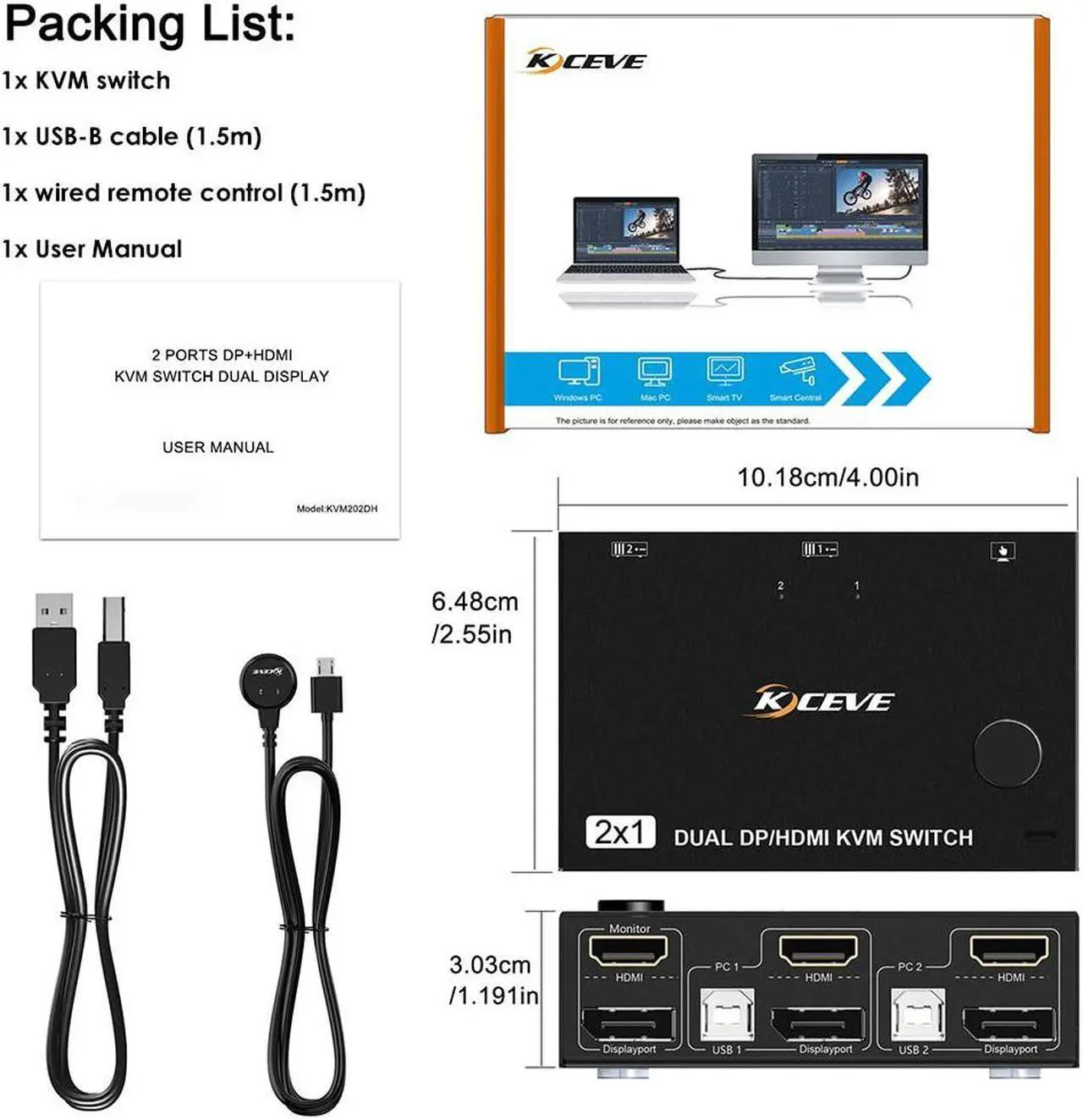 Alt view image 5 of 6 - In 2 Out Input Display Or Kvm Laptop Display Monitors 2 Splitter Controls 2 Dual Computers Dual Switcher 60hz Cable
