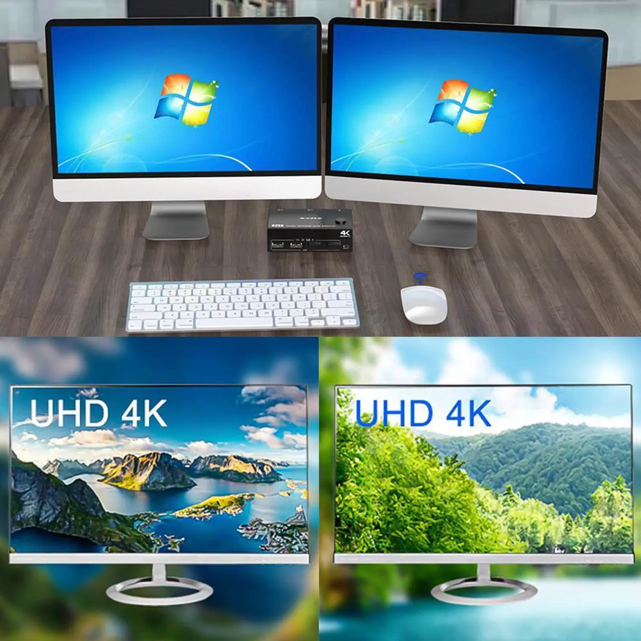 Alt view image 3 of 6 - In 2 Out Input Display Or Kvm Laptop Display Monitors 2 Splitter Controls 2 Dual Computers Dual Switcher 60hz Cable