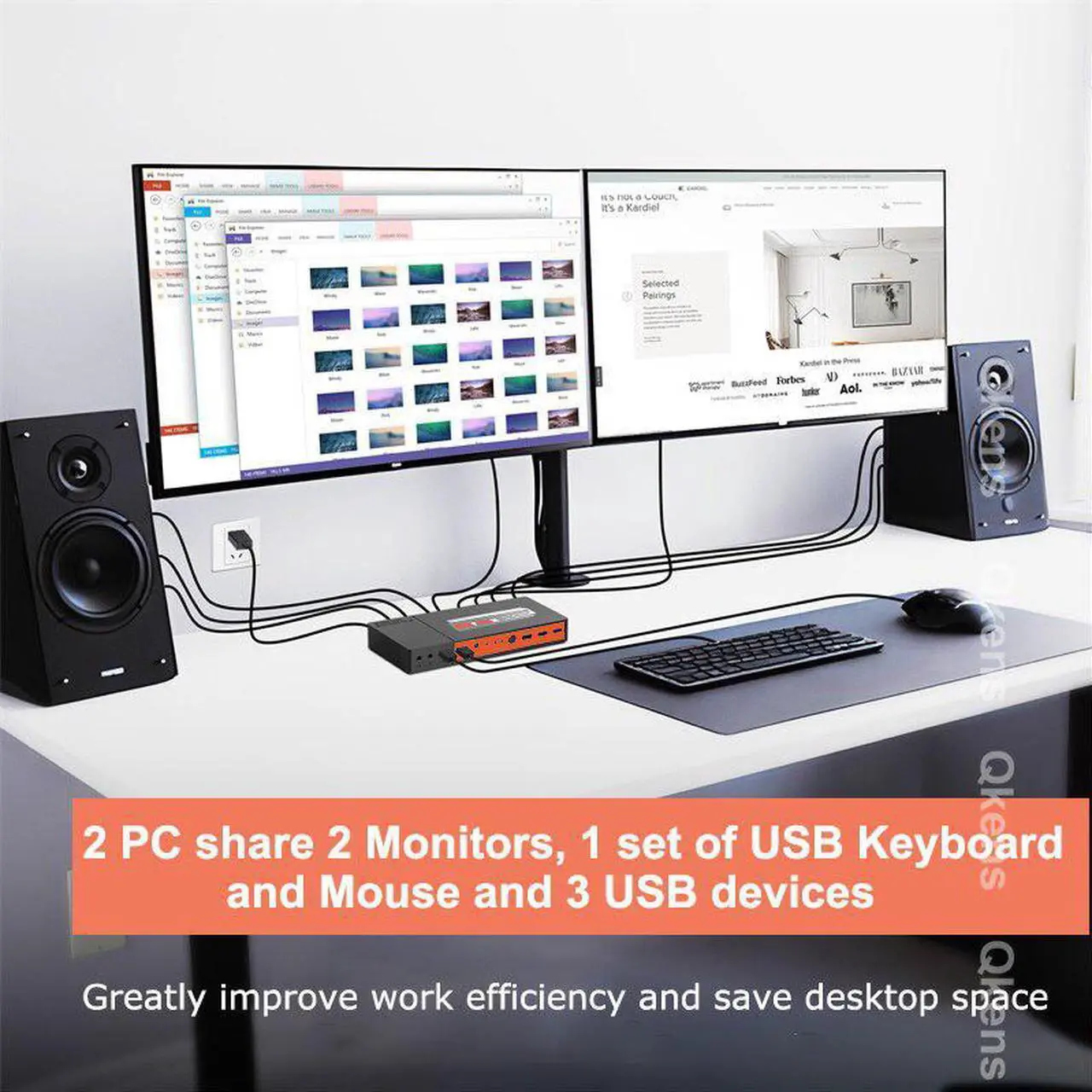 Alt view image 3 of 6 - 4K 60hz HDMI Dual Monitor KVM Switcher 2 Computer Extended Display Copy Mode 2 PC Share One Keyboard Mouse 2 Monitor 3 USB 3.0