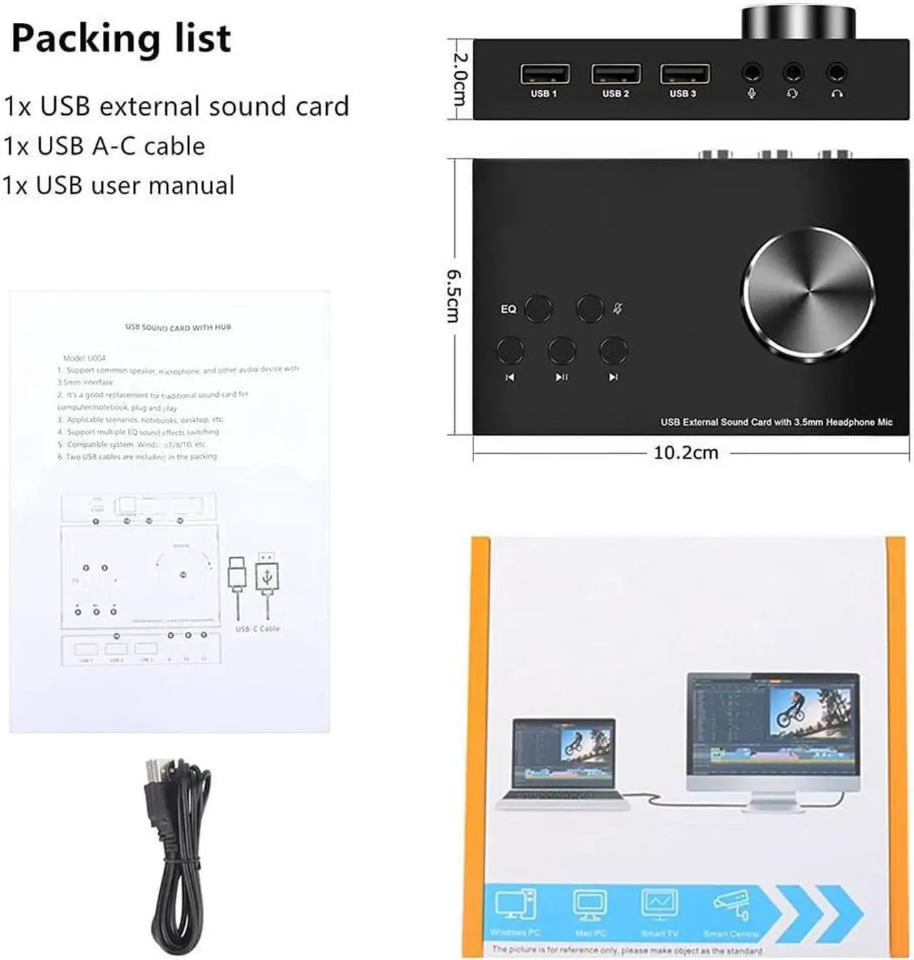 Main image of USB Volume Control Knob Multimedia Audio Controller USB Hub with Audio Adapter External Sound Card with 3.5mm Headphone Microphone Jack for Windows, Mac, Linux, PC, Laptop, Desktop