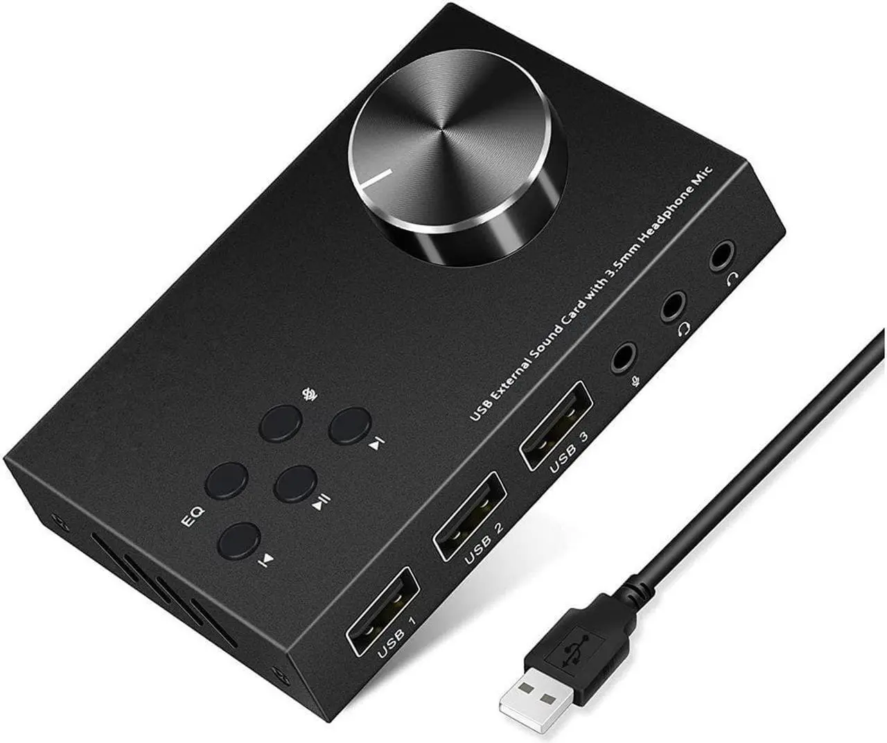 Alt view image 2 of 7 - USB Volume Control Knob Multimedia Audio Controller USB Hub with Audio Adapter External Sound Card with 3.5mm Headphone Microphone Jack for Windows, Mac, Linux, PC, Laptop, Desktop