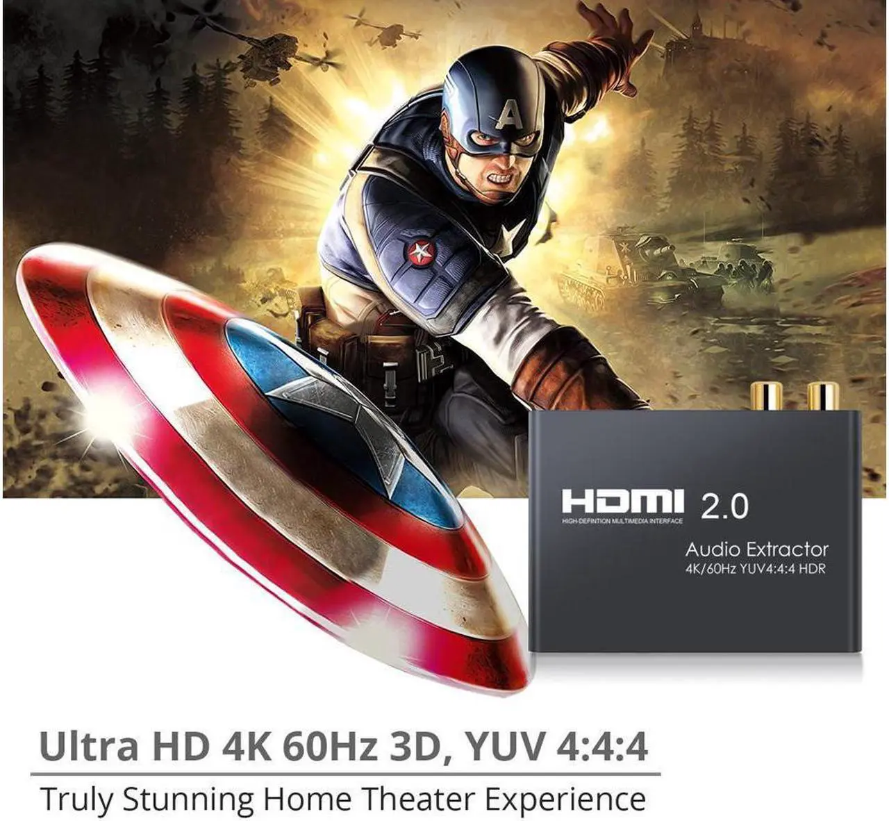 Alt view image 4 of 7 - HDMI Audio Extractor HDMI 2.0 to Optical TOSLINK SPDIF RCA L/R 3.5mm Headphone HDMI 2.0 Audio Extractor Support 4K 60Hz YUV 4:4:4 and HDR Adapter