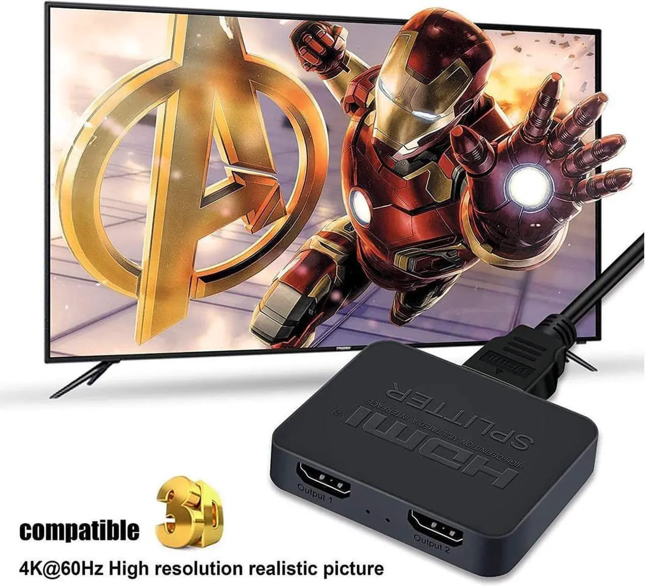 Alt view image 6 of 7 - HDMI SPLITTER 1 in 2 out,4K HDMI SPLITTER for Dual Same Monitors, [Mirror Only,Not Extend], HDMI SPLITTER for 4K,1080P, 3D, [Just Duplicate,Don't Provide 2 Different Outputs]- With 1 Output HDMI CABLE