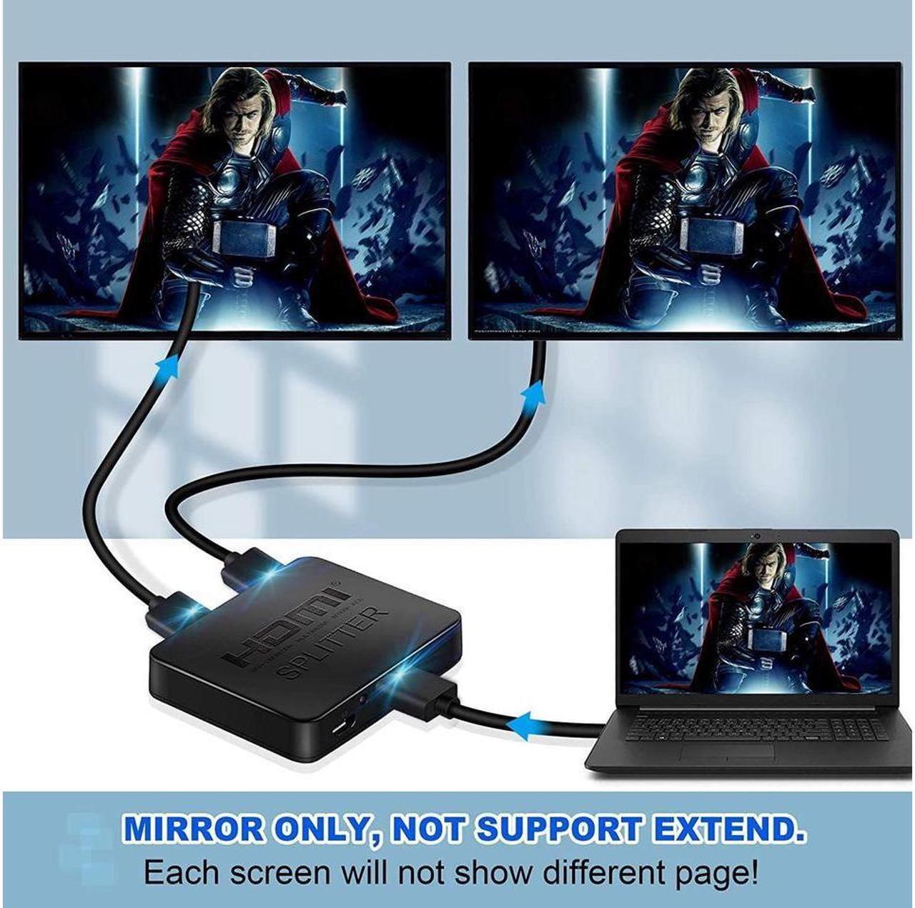 Alt view image 4 of 7 - HDMI Splitter 1 in 2 Out, 4K HDMI 3D Splitter for Dual Monitors, High Speed 2-Port HDMI Splitter for Blu-Ray Player, Full HD HDMI Amplifier Splitter for Xbox, PS4, PS3, DVD, HDTV