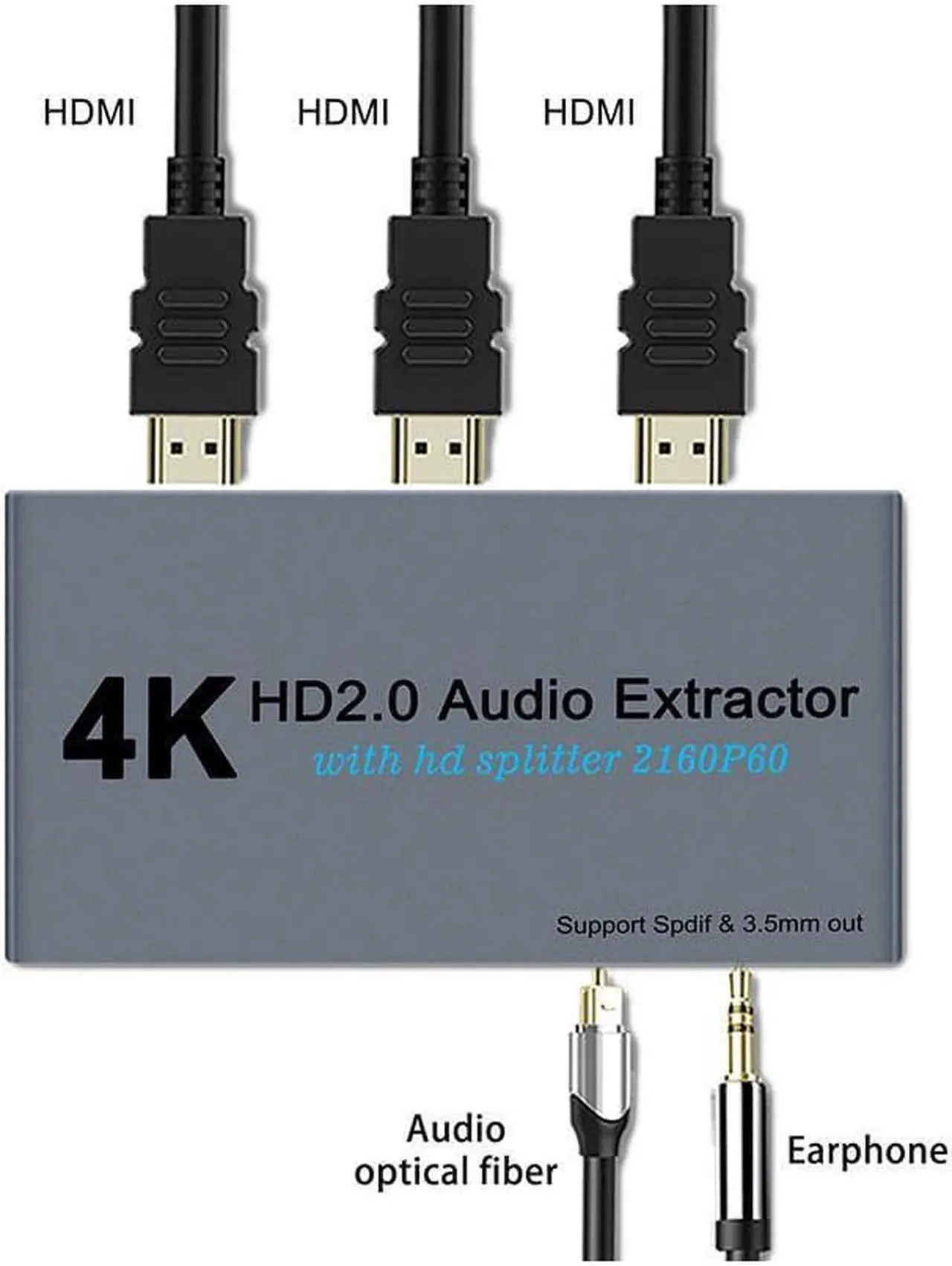 Main image of 4K@60fs HDMI Audio Splitter HDMI2.0 Audio Decoder Audio Extractor HDMI 1 In 2 Out HDMI 1*2 HDCP2.2 (SPDIF+ 3.5mm Jack)