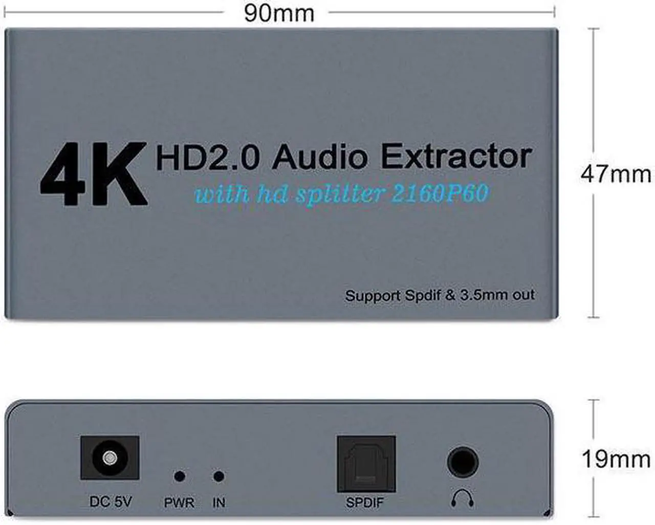 Alt view image 4 of 6 - 4K@60fs HDMI Audio Splitter HDMI2.0 Audio Decoder Audio Extractor HDMI 1 In 2 Out HDMI 1*2 HDCP2.2 (SPDIF+ 3.5mm Jack)