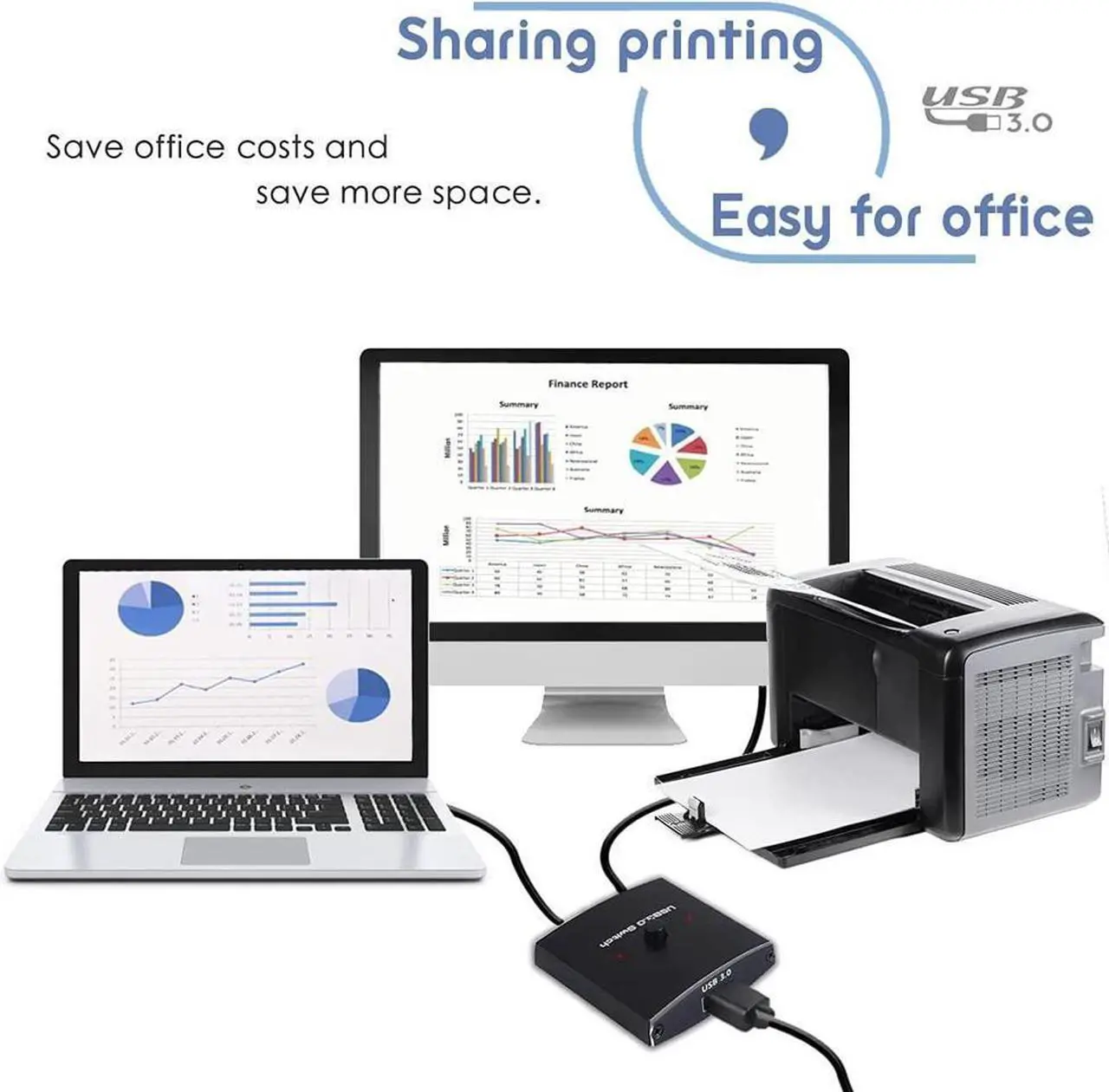 Alt view image 5 of 7 - USB 3.0 Switch Selector, Bi-directional USB Sharing Switch [2 in 1 Out/ 1 in 2 Out], USB 3.0 KVM Switcher Adapter for Keyboard, Mouse, Scanner, Printer  etc.. (2 Pack USB 3.0 Cable Included)