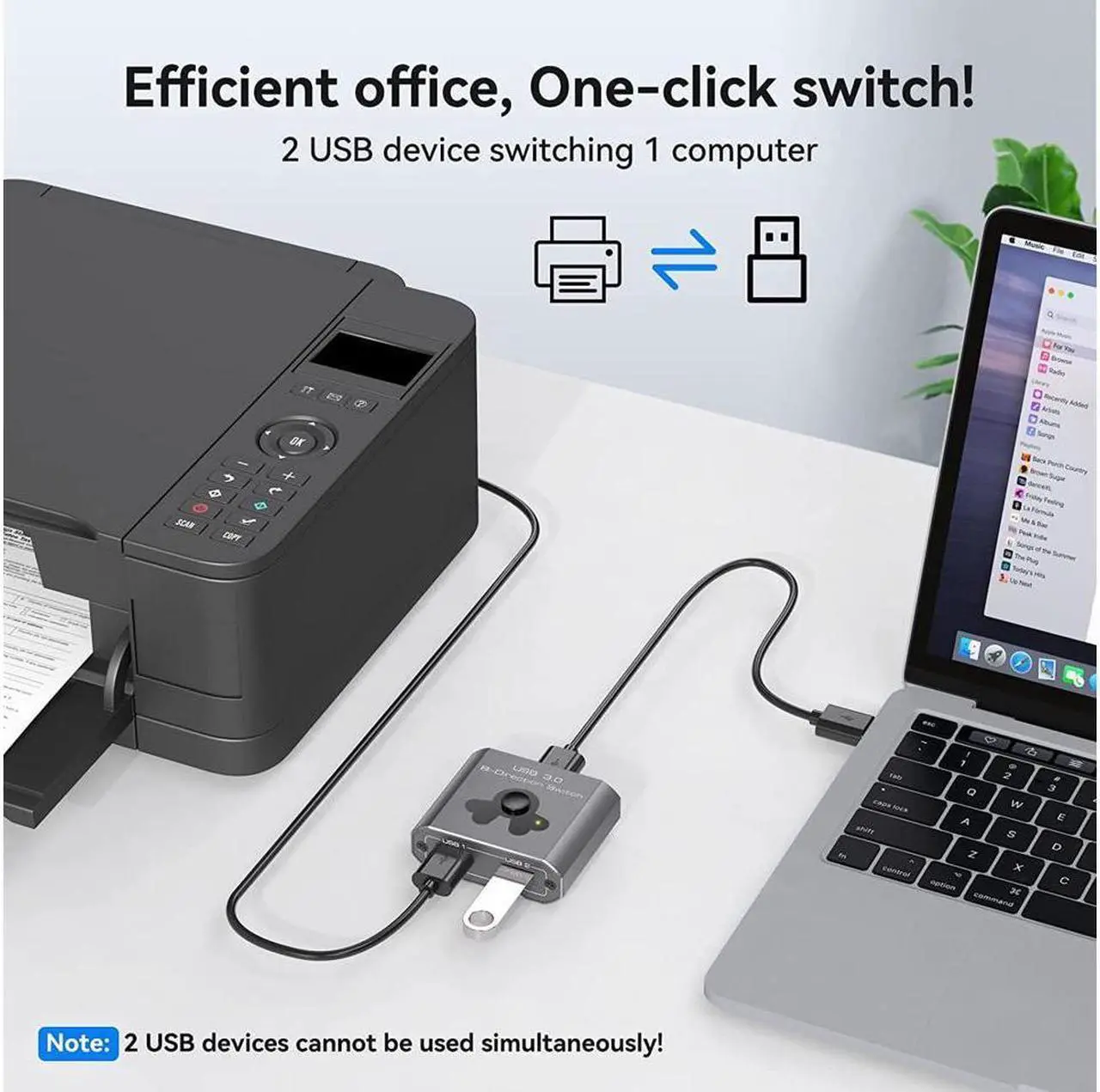 Alt view image 3 of 7 - 2 Port USB 3.0 Switch Bi-Directional KVM Switch USB Switcher 2 in 1 Out / 1 in 2 Out 5Gbps High-Speed USB Switch 2 Computers Share 1 USB Devices for PCs Mouse Keyboard Printer Scanner