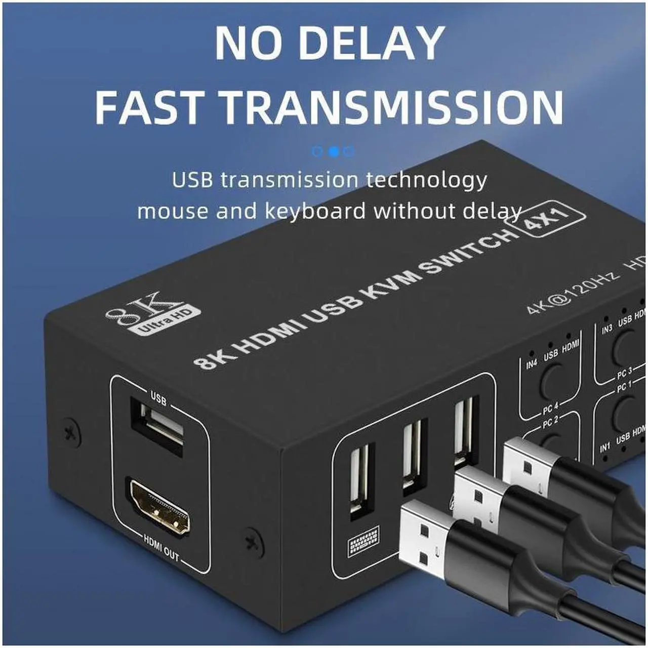 Alt view image 4 of 7 - 8K@60HZ / 4K@120HZ USB HDMI KVM Switch 4 in 1 Out USB HDMI KVM Switcher for Mouse Keyboard Sharing for PC Laptop Win7 Win10 MAC