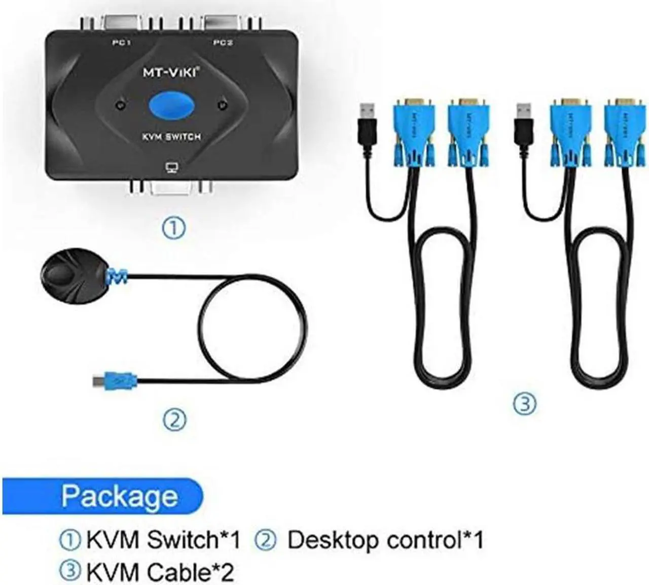 Alt view image 4 of 7 - MT-VIKI KVM Switch VGA 2 Port, KVM Switch Console with 3 USB Hub + 2 in1 Cables + Desktop Selector