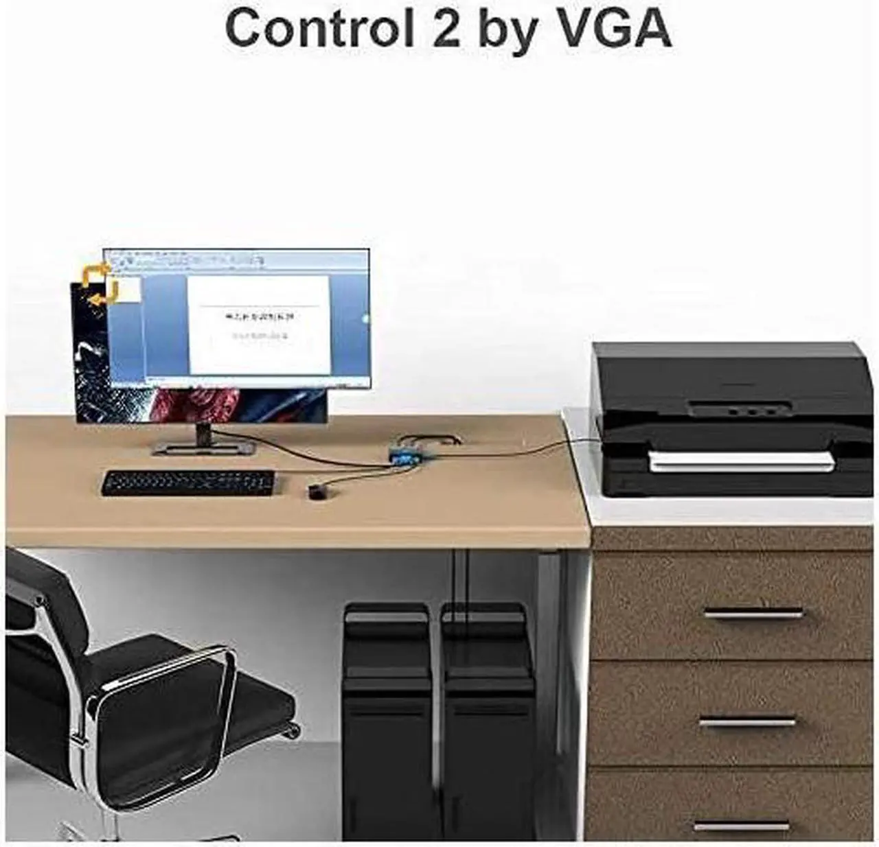 Alt view image 7 of 7 - MT-VIKI KVM Switch VGA 2 Port, KVM Switch Console with 3 USB Hub + 2 in1 Cables + Desktop Selector