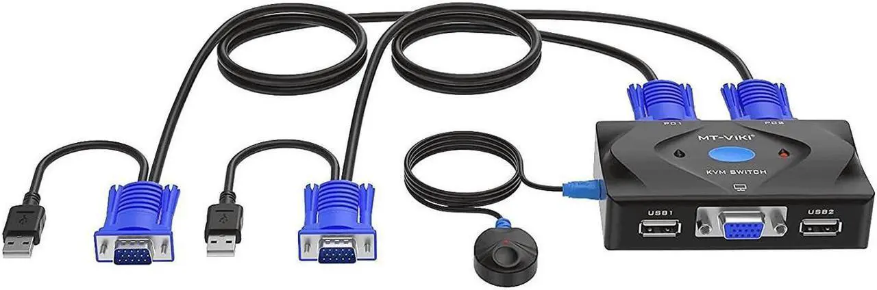 Alt view image 5 of 7 - MT-VIKI KVM Switch VGA 2 Port, KVM Switch Console with 3 USB Hub + 2 in1 Cables + Desktop Selector