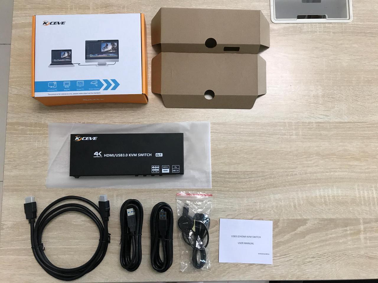Alt view image 7 of 7 - USB 3.0 HDMI KVM Switch 4 Port Support 4K @60Hz RGB 4:4:4, USB Hub HDR EDID HDMI USB Switch 4 in 1 Out and 4 USB 3.0 Port for Keyboard Mouse Printer, with Controller, USB 3.0 Cables and HDMI-Cable