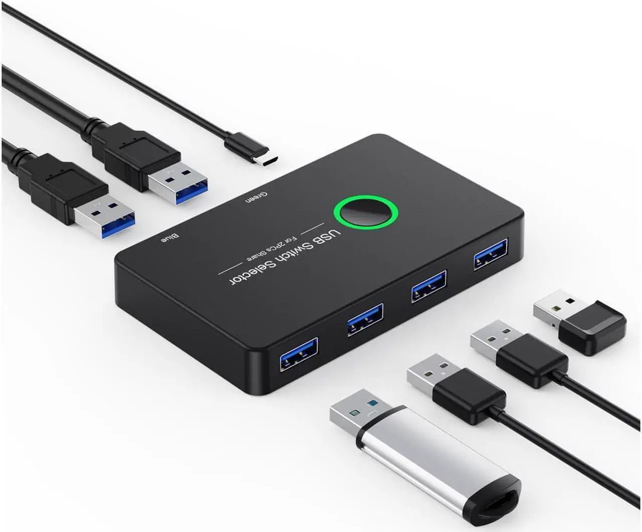 Main image of USB KVM Switch Selector Box USB 3.0 2.0 Switcher 2 Port PCs Sharing 4 Devices for Keyboard Mouse Printer Monitor with 2 USB Cable
