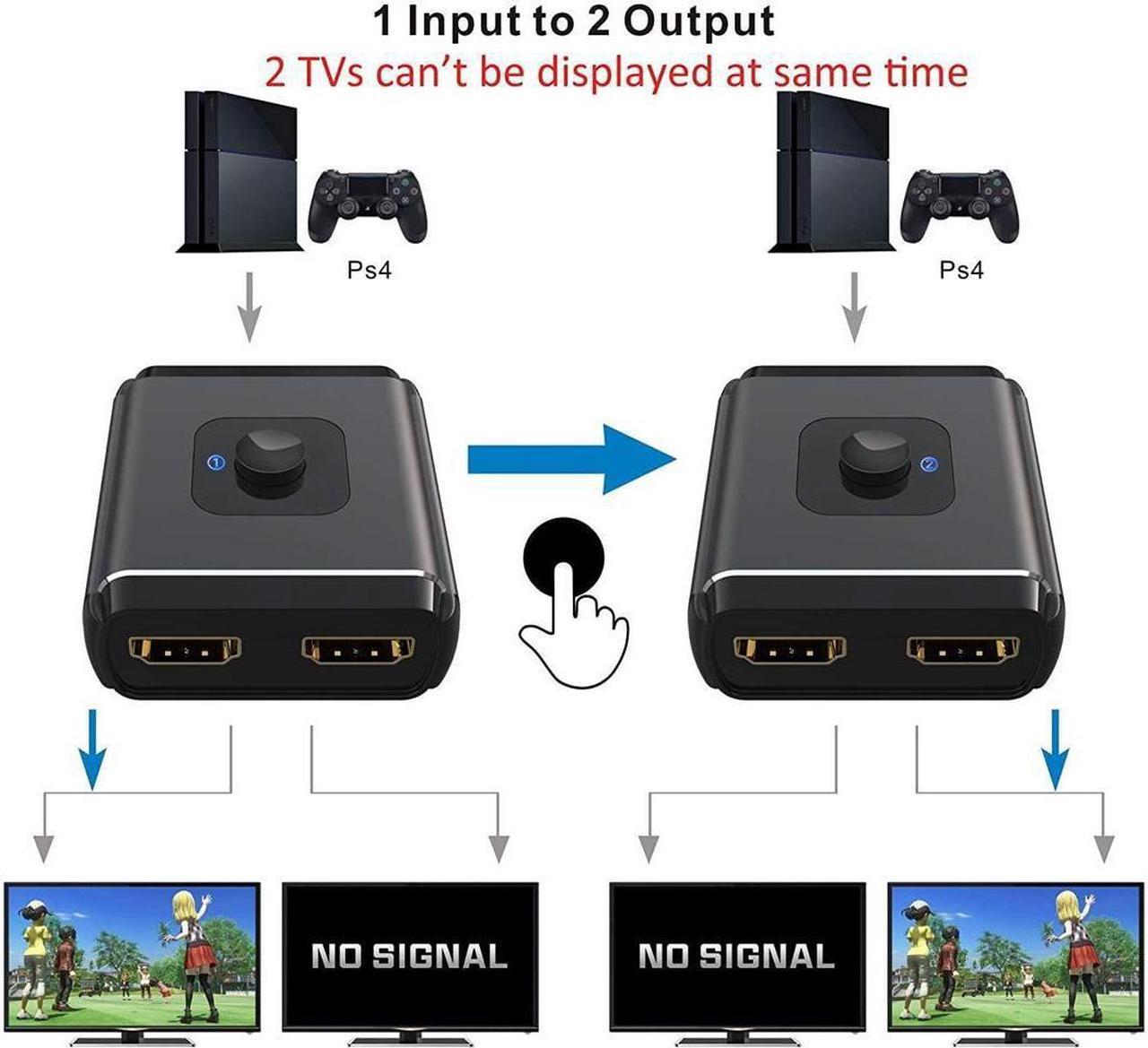 Alt view image 2 of 6 - HDMI Splitter 4K @60Hz HDMI Switch, Aluminum Bidirectional HDMI Switcher,HDMI Splitter 1 in 2 Out or 2 in 1 Out, Manual HDMI Hub Supports 4K 3D 1080P for HDTV Blu-Ray-Player FireStick Xbox