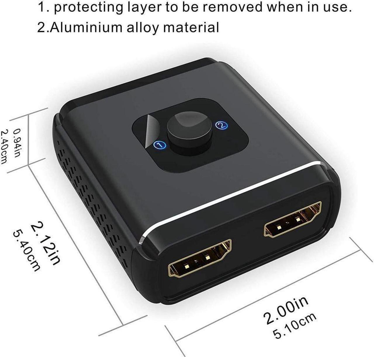 Alt view image 6 of 6 - HDMI Splitter 4K @60Hz HDMI Switch, Aluminum Bidirectional HDMI Switcher,HDMI Splitter 1 in 2 Out or 2 in 1 Out, Manual HDMI Hub Supports 4K 3D 1080P for HDTV Blu-Ray-Player FireStick Xbox