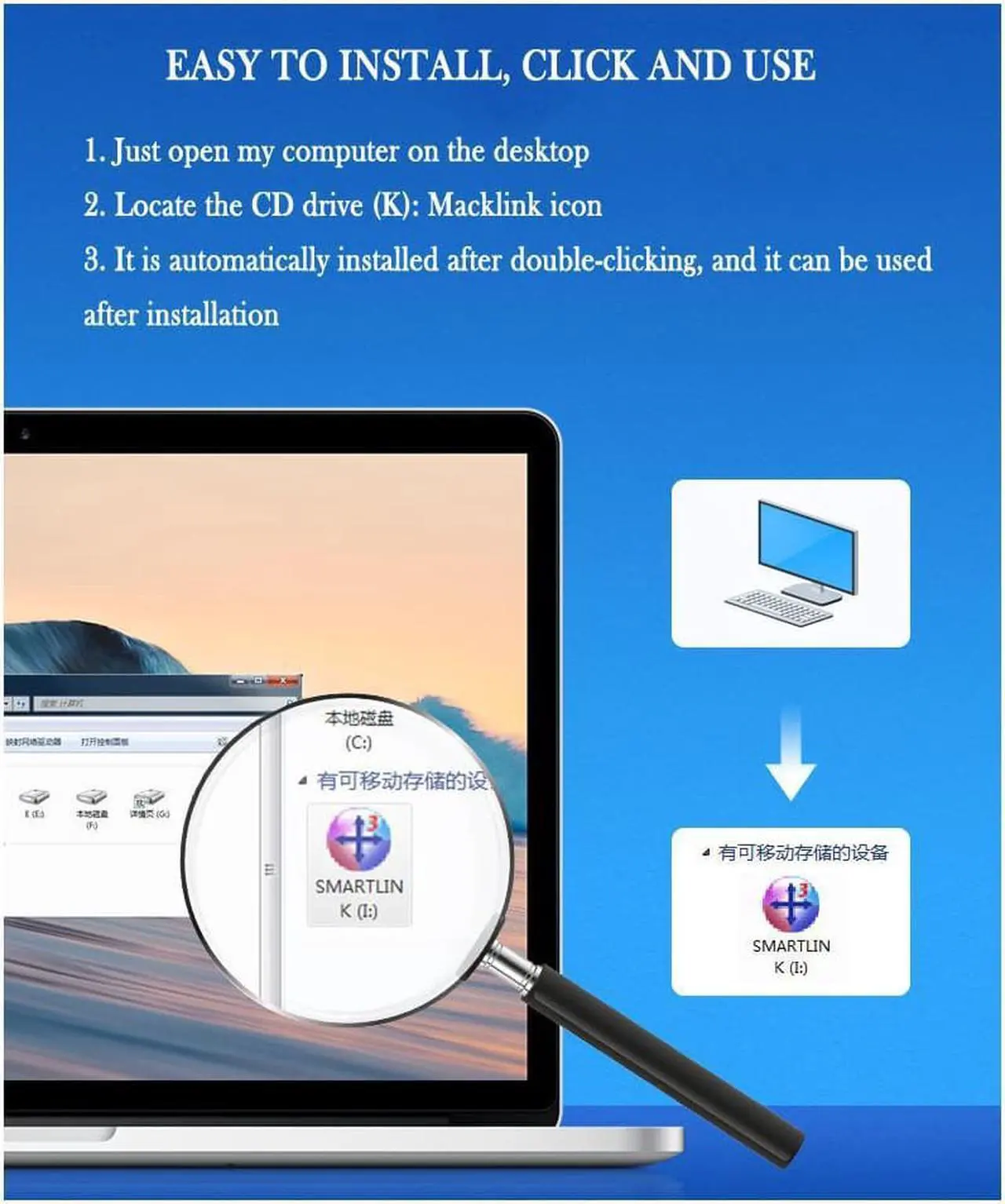 Alt view image 6 of 7 - 6.56ft USB + Type C Copy Line High Speed USB 3.0 PC to PC Online Share Sync Link Data File Transfer Bridge Cable Synchronize Cord (Sharing Mouse Keyboard)