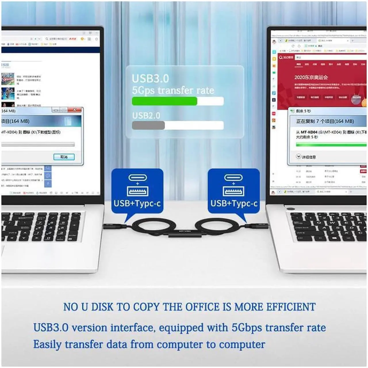 Alt view image 5 of 7 - 6.56ft USB + Type C Copy Line High Speed USB 3.0 PC to PC Online Share Sync Link Data File Transfer Bridge Cable Synchronize Cord (Sharing Mouse Keyboard)