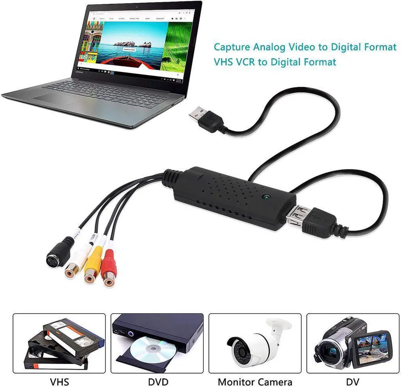 Alt view image 2 of 7 - USB 2.0 Video Adapter Audio Video Capture Card Converter, VHS/ VCR/ Hi8 to Digital DVD Grabber Adapter Support Windows 10/8/7/XP