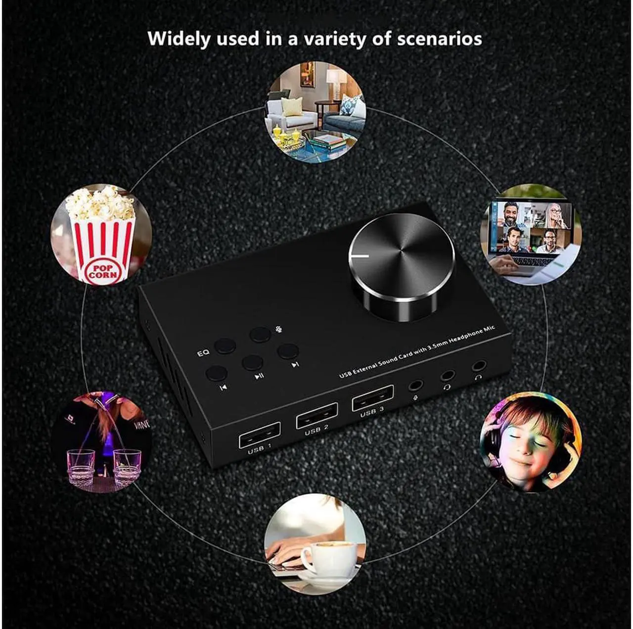 Alt view image 6 of 7 - USB Volume Control Knob Multimedia Audio Controller USB Hub with Audio Adapter External Sound Card with 3.5mm Headphone Microphone Jack for Windows, Mac, Linux, PC, Laptop, Desktop