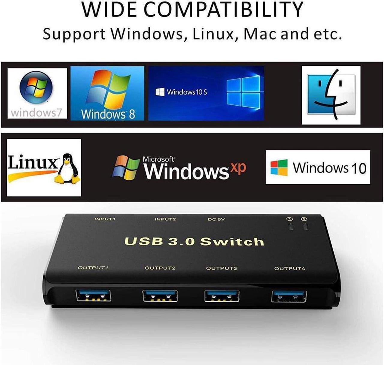 Alt view image 5 of 7 - USB 3.0 Switch Selector, USB KVM Switcher Adapter 4 Port USB Peripheral Switcher Box Hub for Mouse, Keyboard, Scanner, Printer, PCs with One-Button Switch and 2 Pack USB Cable