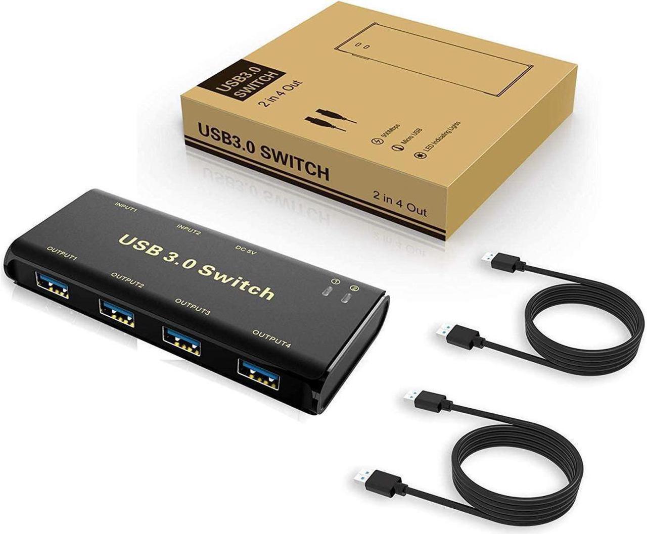 Alt view image 7 of 7 - USB 3.0 Switch Selector, USB KVM Switcher Adapter 4 Port USB Peripheral Switcher Box Hub for Mouse, Keyboard, Scanner, Printer, PCs with One-Button Switch and 2 Pack USB Cable