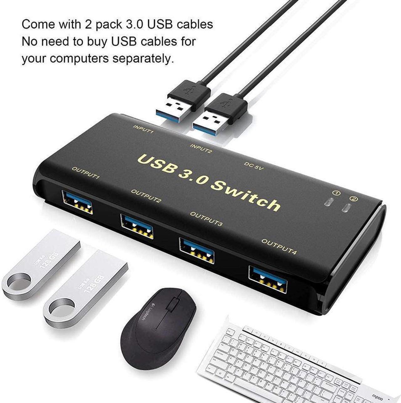 Alt view image 4 of 7 - USB 3.0 Switch Selector, USB KVM Switcher Adapter 4 Port USB Peripheral Switcher Box Hub for Mouse, Keyboard, Scanner, Printer, PCs with One-Button Switch and 2 Pack USB Cable