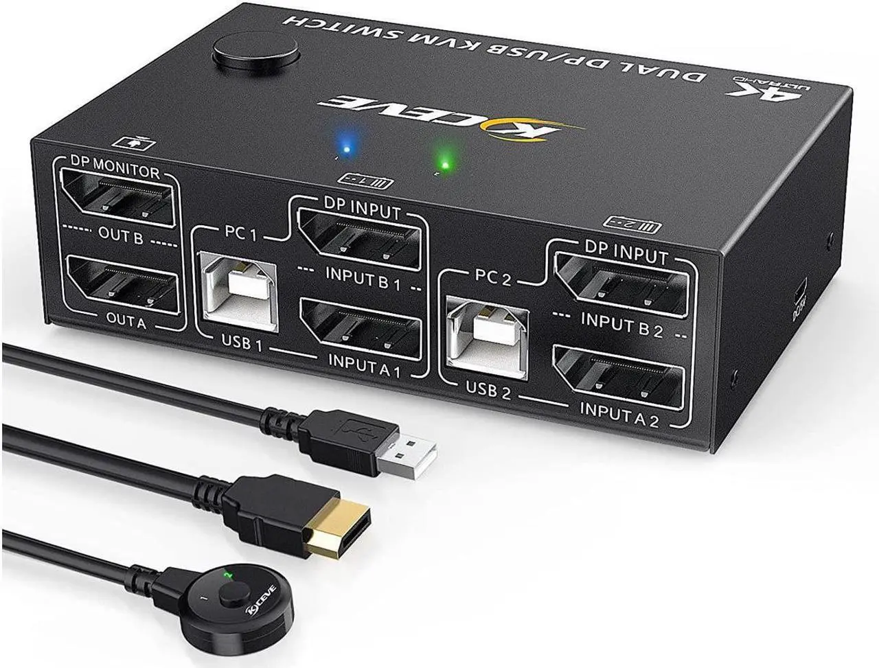Alt view image 2 of 7 - Dual Monitor Displayport KVM Switch DisplayPort 1.4 8K @30Hz 4K @144Hz, DP Extended Display Port KVM Switch for 2 Computers Share 2 Monitors and 4 USB 2.0 Ports, Wired Remote and 4 Cables Included