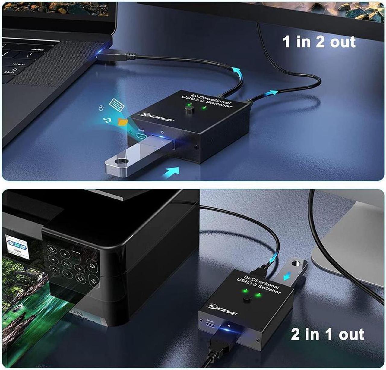 Alt view image 2 of 7 - USB 3.0 Switch Selector, Bi-Directional USB Switch 2 in 1 Out / 1 in 2 Out, USB Switcher for 2 Computers Share Keyboard Mouse Scanner Printer, Desktop Controller and 2 USB3.0 Cables Included