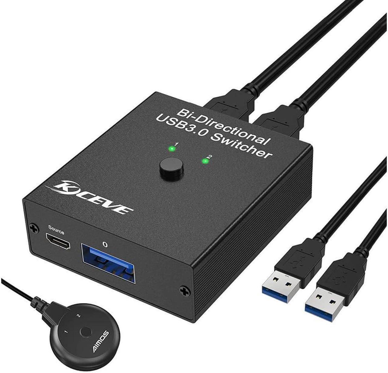 Main image of USB 3.0 Switch Selector, Bi-Directional USB Switch 2 in 1 Out / 1 in 2 Out, USB Switcher for 2 Computers Share Keyboard Mouse Scanner Printer, Desktop Controller and 2 USB3.0 Cables Included