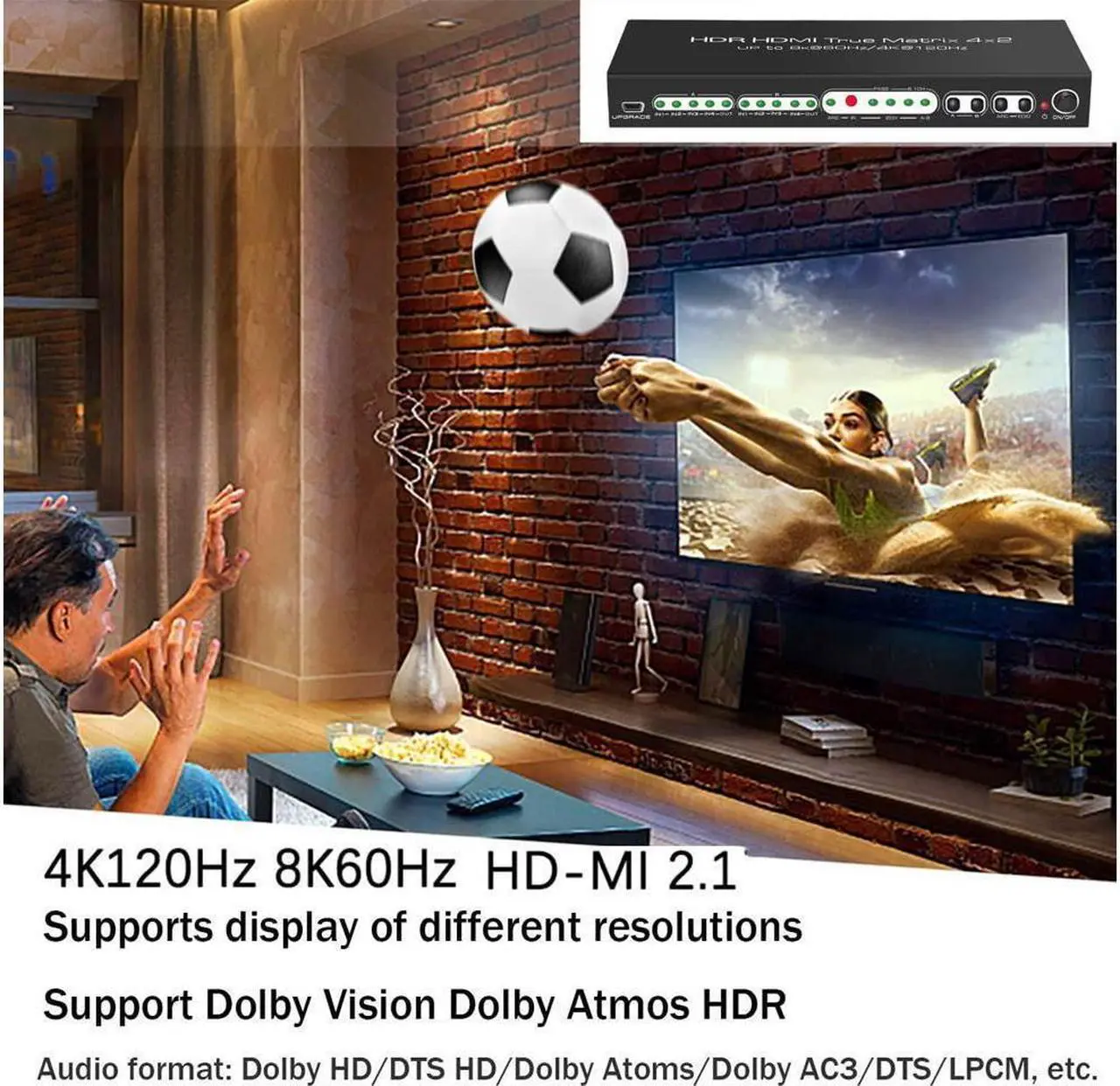 Alt view image 5 of 7 - 8K @60Hz HDR UHD HDMI Matrix Switcher 4x2, Dolby Version 48Gbps CEC ARC 8K 7680x4320P HDMI Splitter Switch 4 in 2 Out, 4K @120Hz VRR HDMI Matrix Support PS5 Xbox