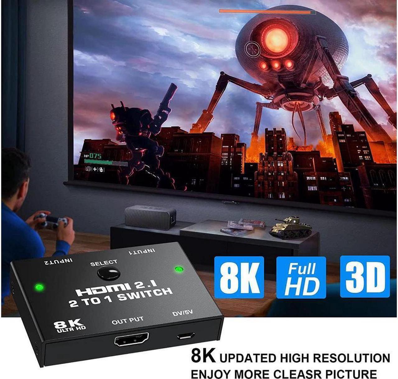 Alt view image 4 of 7 - 8K HDMI Switcher - 2 Ports HDMI 2.1 Switcher 2 in 1 Out HDMI Switcher Support 8K @60Hz 4K @120Hz 3D HDR for PS5 PS4 Pro Xbox One X Blue-Ray HDTV Player