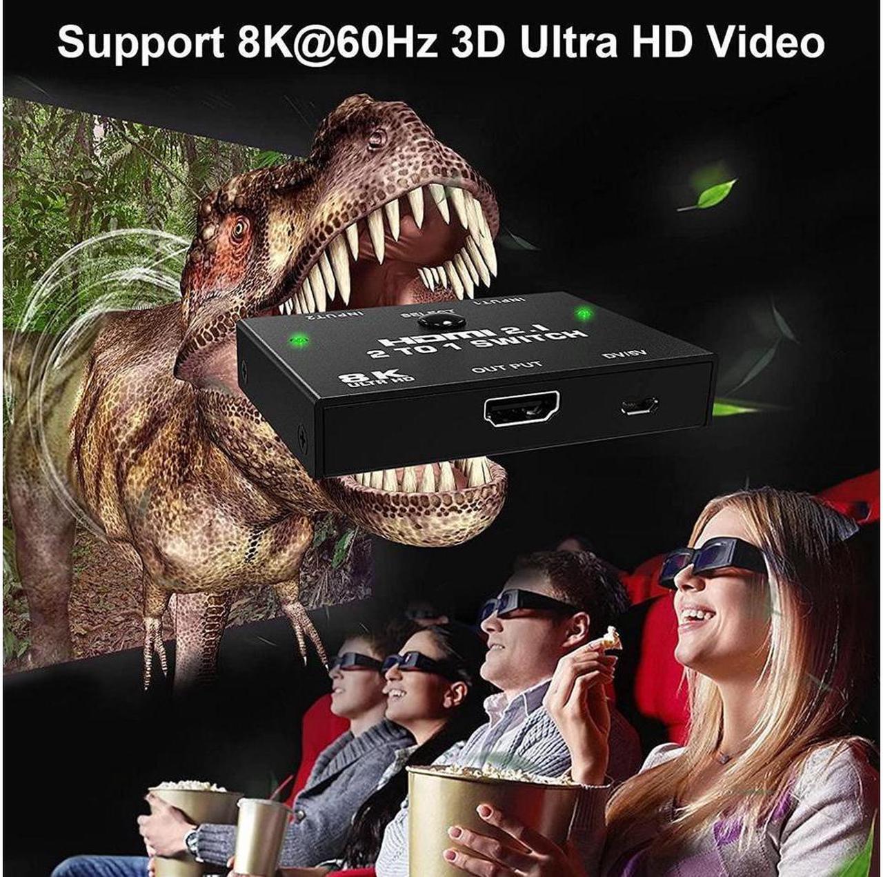 Alt view image 5 of 7 - 8K HDMI Switcher - 2 Ports HDMI 2.1 Switcher 2 in 1 Out HDMI Switcher Support 8K @60Hz 4K @120Hz 3D HDR for PS5 PS4 Pro Xbox One X Blue-Ray HDTV Player