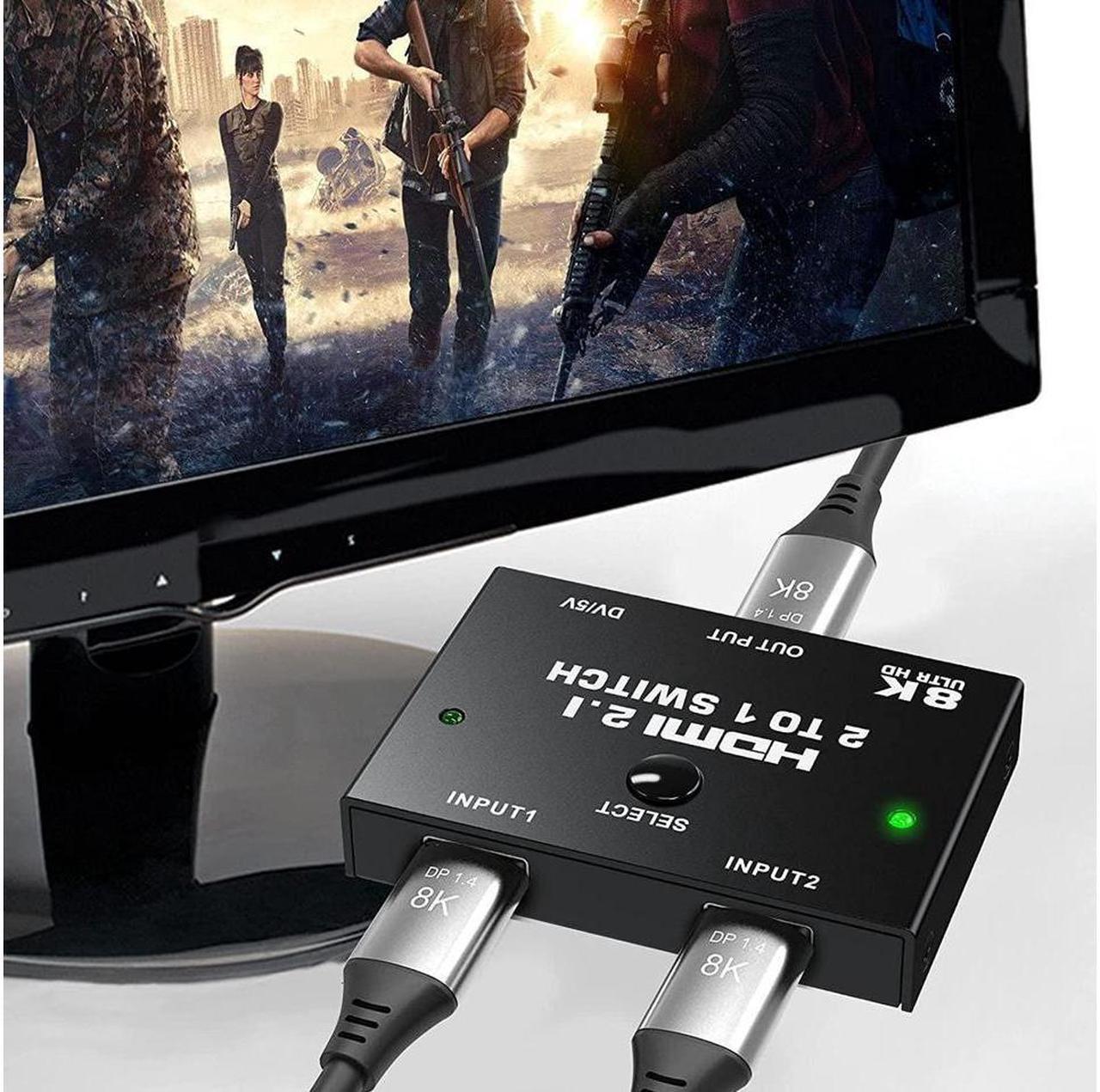 Alt view image 6 of 7 - 8K HDMI Switcher - 2 Ports HDMI 2.1 Switcher 2 in 1 Out HDMI Switcher Support 8K @60Hz 4K @120Hz 3D HDR for PS5 PS4 Pro Xbox One X Blue-Ray HDTV Player