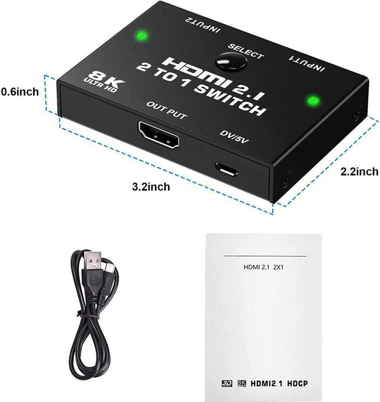 Alt view image 7 of 7 - 8K HDMI Switcher - 2 Ports HDMI 2.1 Switcher 2 in 1 Out HDMI Switcher Support 8K @60Hz 4K @120Hz 3D HDR for PS5 PS4 Pro Xbox One X Blue-Ray HDTV Player