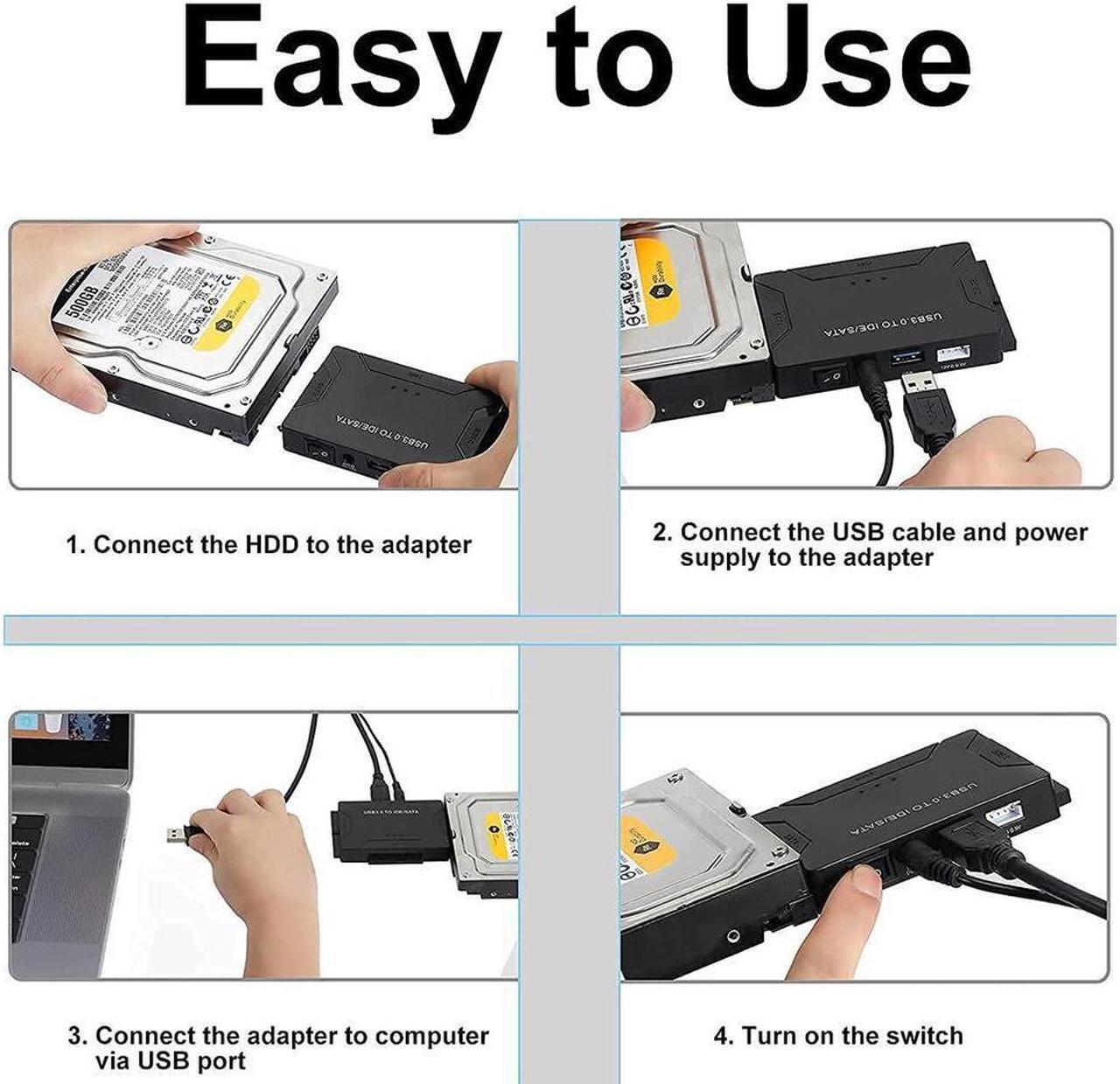 Alt view image 6 of 7 - USB 3.0 to IDE/SATA Hard Drive Adapter, SATA IDE to USB 3.0 External Converter for 2.5" 3.5" IDE SATA HDD SSD DVD Optical Drive, Universal Hard Drive Reader w/12V 2A Power Supply Support 6TB