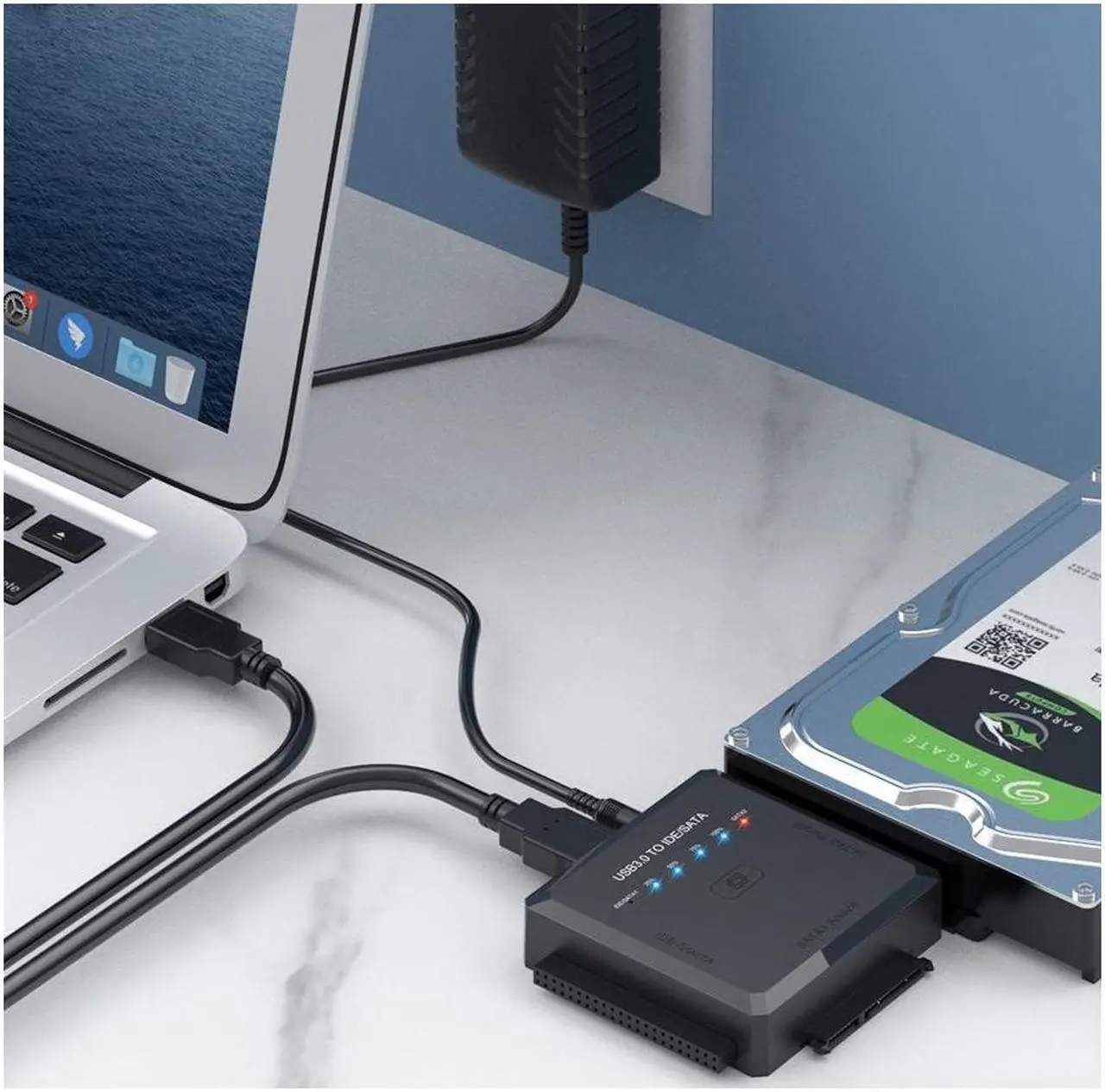 Alt view image 5 of 7 - SATA/IDE to USB 3.0 Adapter, Hard Drive Adapter Cable for Universal 2.5/3.5 Inch IDE/SATA w/One Touch Backup, External Hard Drive Reader for 2.5" 3.5" SSD HDD CD/DVD Optical Drives w/12V/2A Adapter