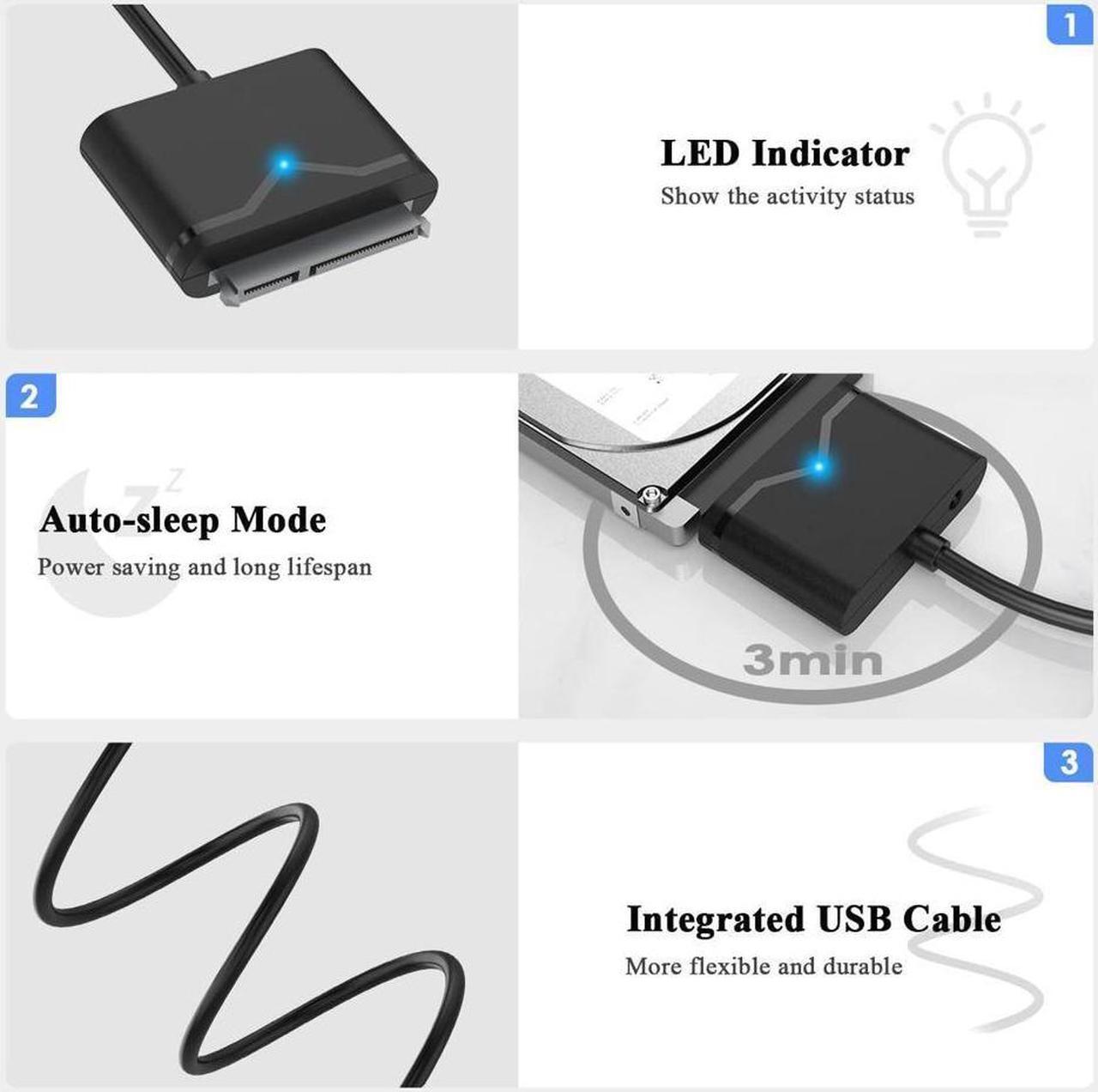 Alt view image 4 of 7 - USB3.0 to SATA 3 Hard Drive Cable Adapter, SATA III to USB 3.0 USB A 5Gbps Adapter Cable, External Hard Drive Connector Converter to USB for 2.5 inch 3.5 inch HDD SSD Data - Not Include Power Adapter