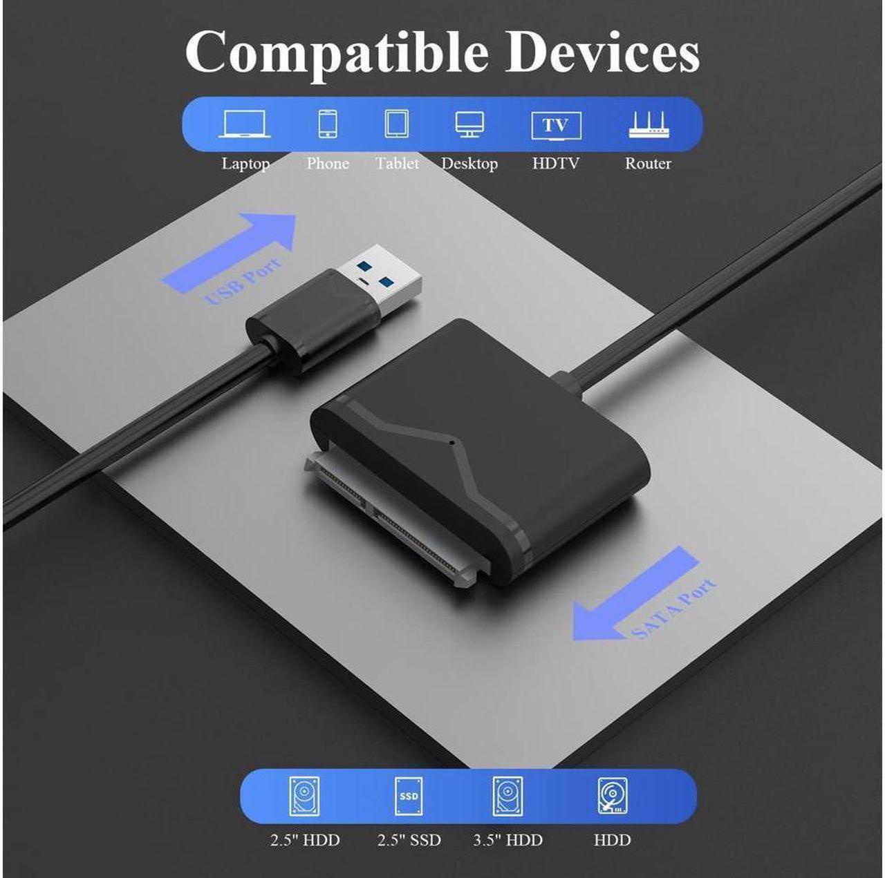 Alt view image 6 of 7 - USB3.0 to SATA 3 Hard Drive Cable Adapter, SATA III to USB 3.0 USB A 5Gbps Adapter Cable, External Hard Drive Connector Converter to USB for 2.5 inch 3.5 inch HDD SSD Data - Not Include Power Adapter